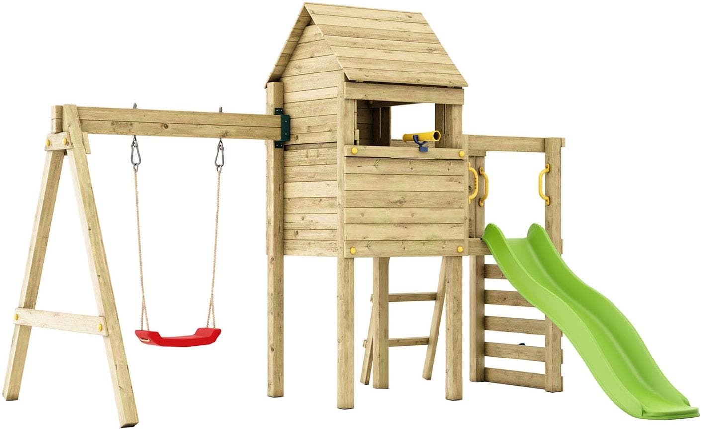 Fungoo LUOMI Spielturm Grün mit Rutsche und Schaukel