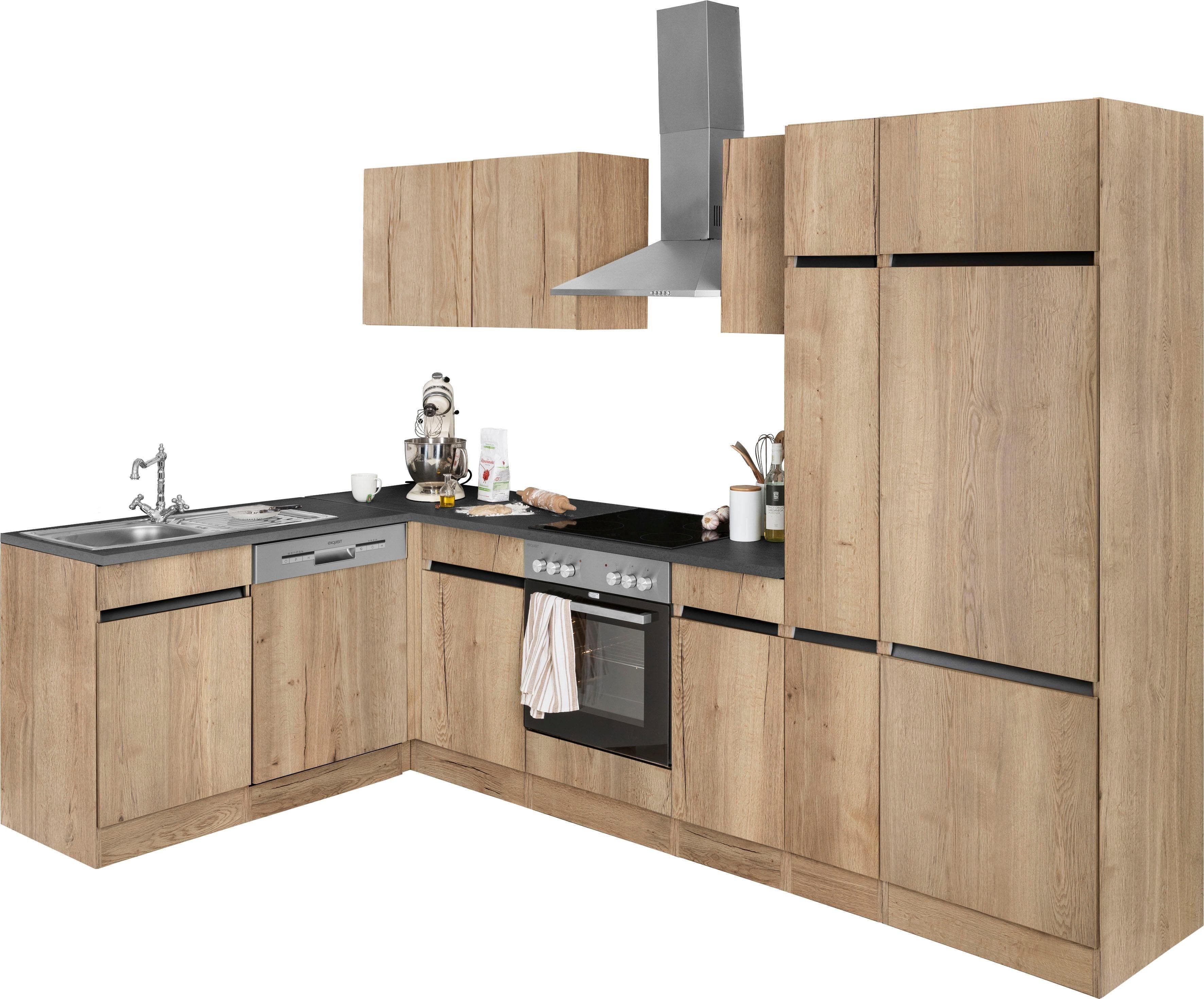 OPTIFIT Winkelküche Roth Beige Anthrazit mit Apothekerschrank