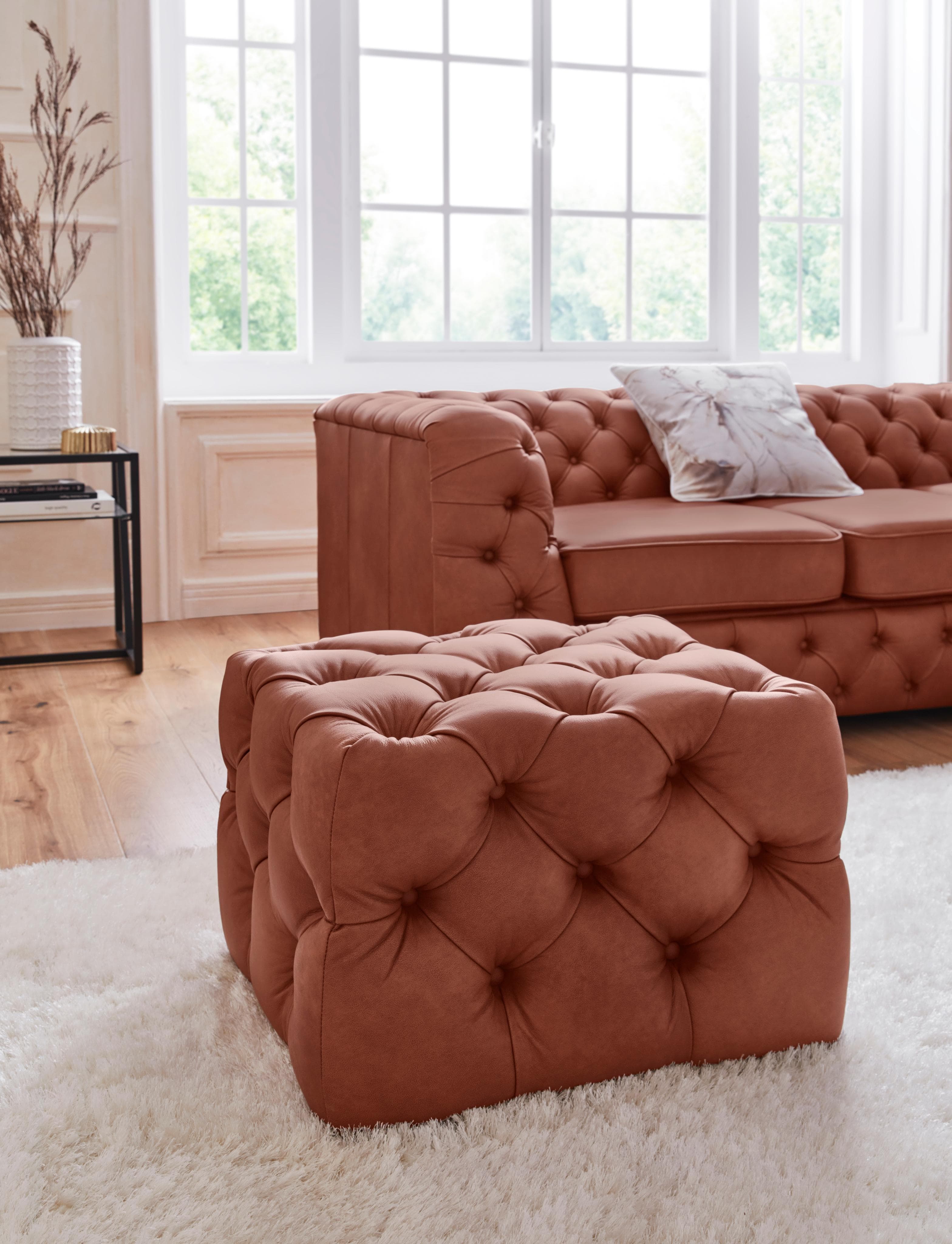 HOME AFFAIRE Polsterhocker Kalina Cognac Naturleder Chesterfield