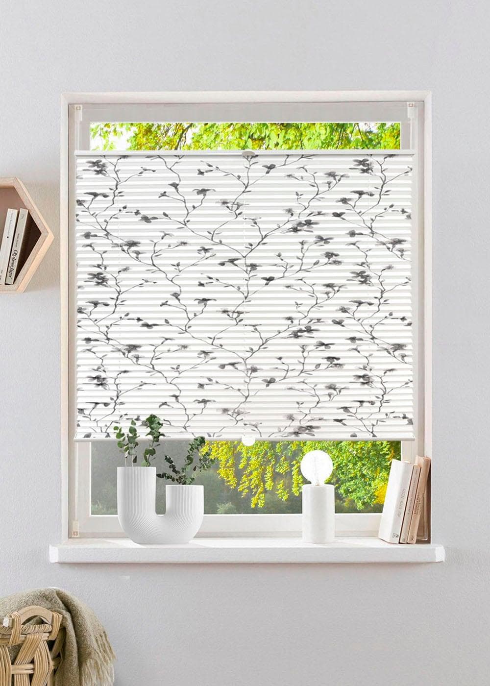 Plissee MINNA my home grau Blumenprint