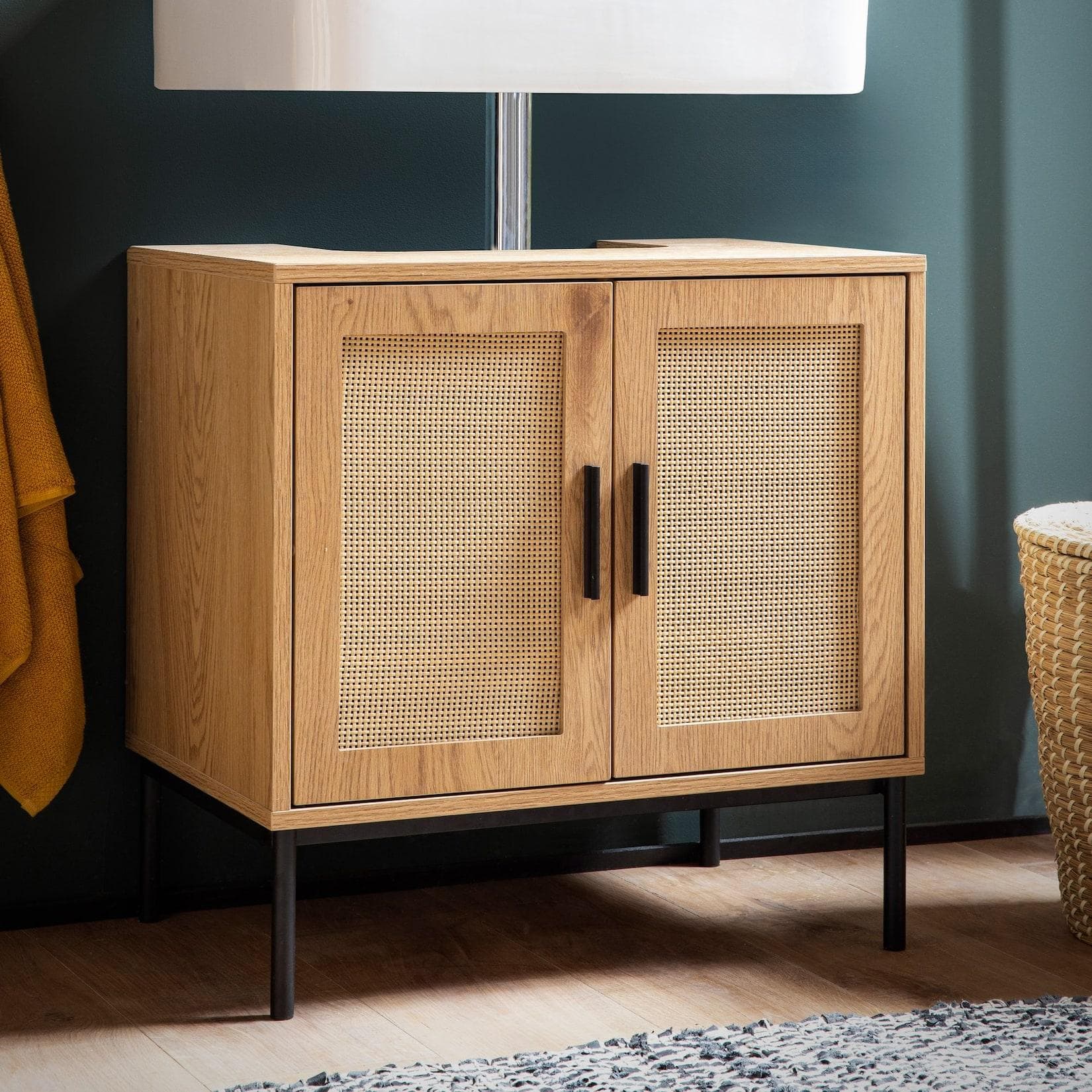 FINEBUY Waschbeckenunterschrank FB104642 Rattan