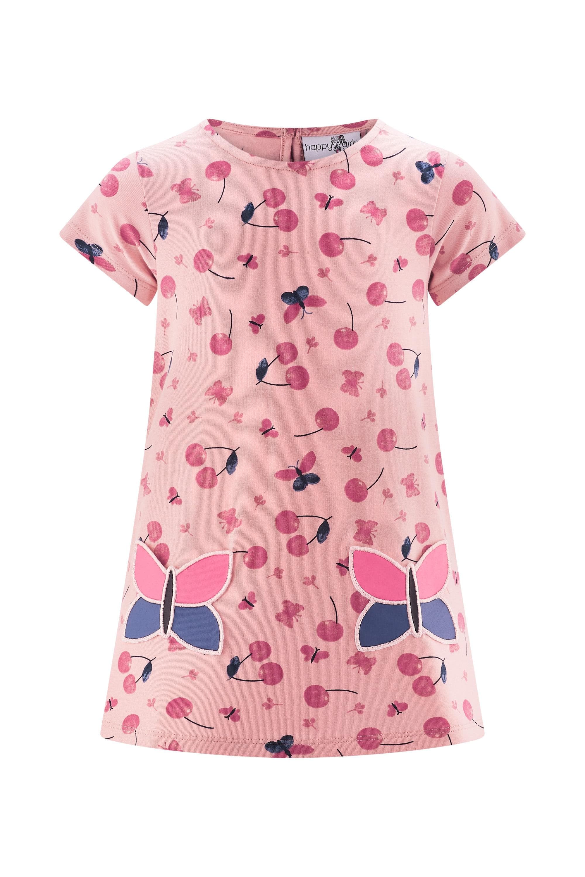 happy girls Sommerkleid Mädchen Kirschendruck Powder Pink Baumwolle