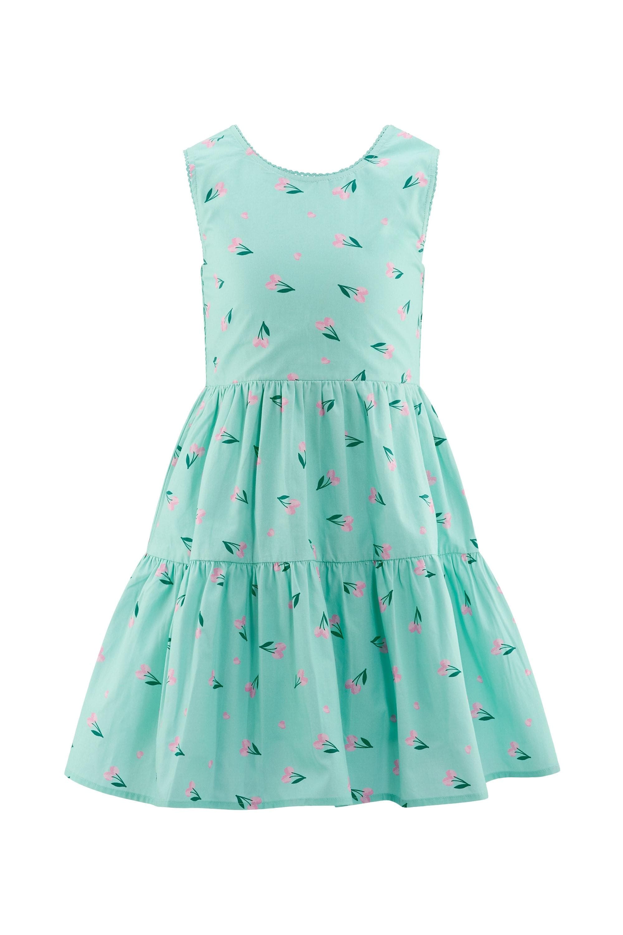 happy girls Sommerkleid Mädchen 100% Baumwolle Kirschdruck ice blau