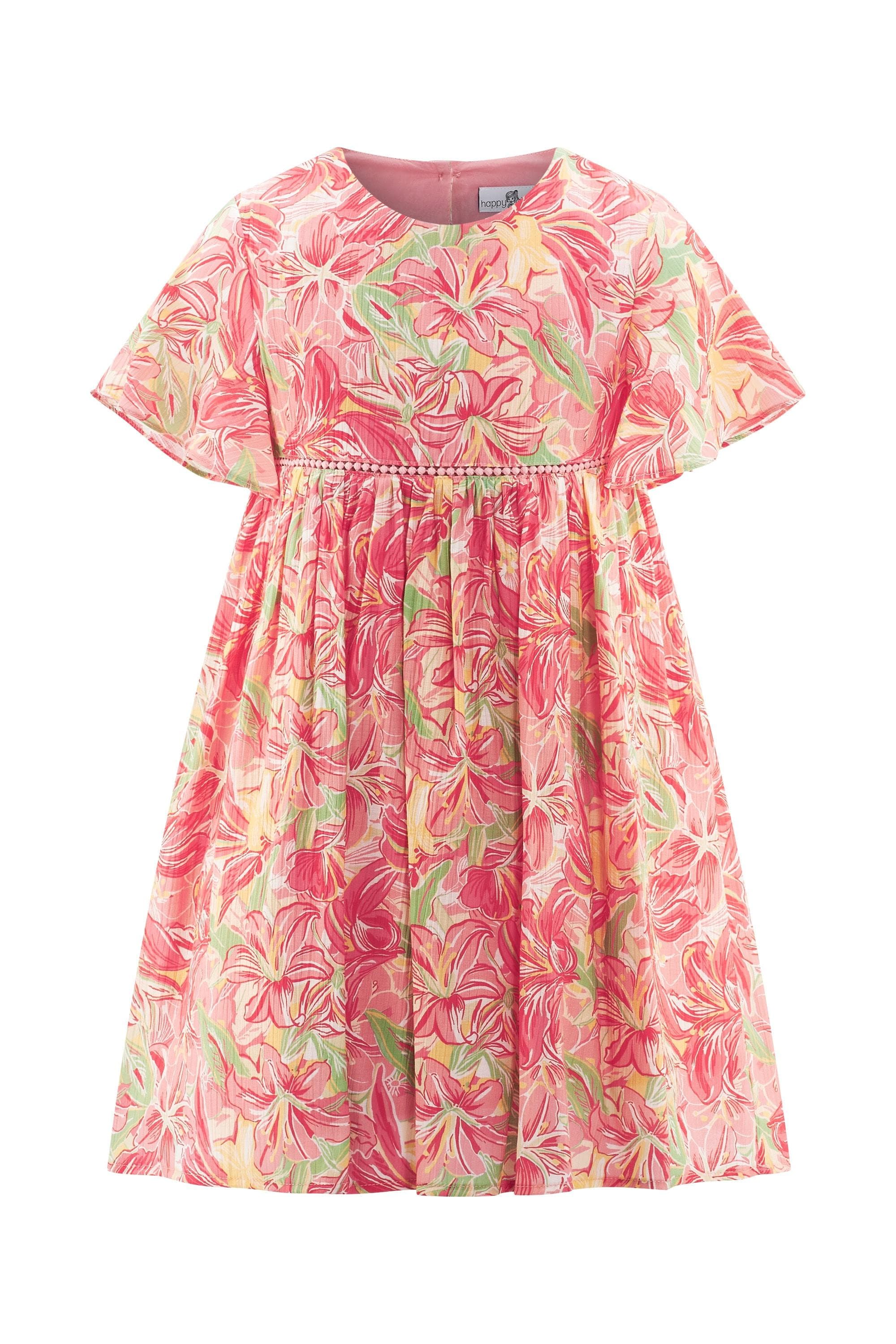 happy girls Sommerkleid Mädchen pink Liliendruck Baumwolle