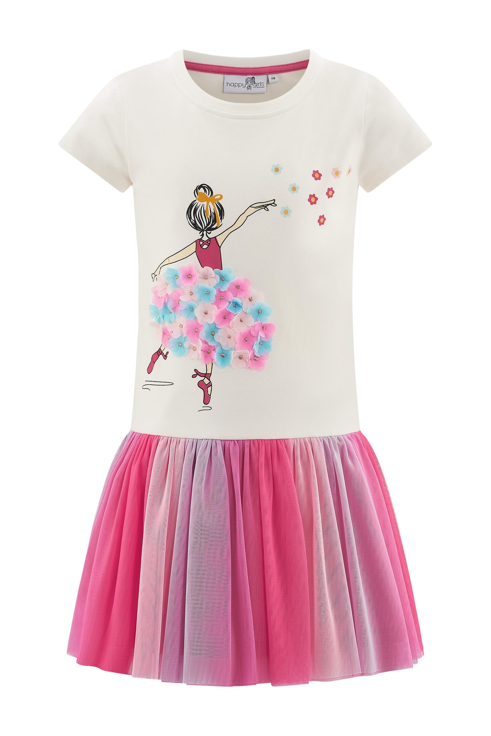 happy girls Sommerkleid Mädchen Ecru Polyester-Tüll mit Blumenprint