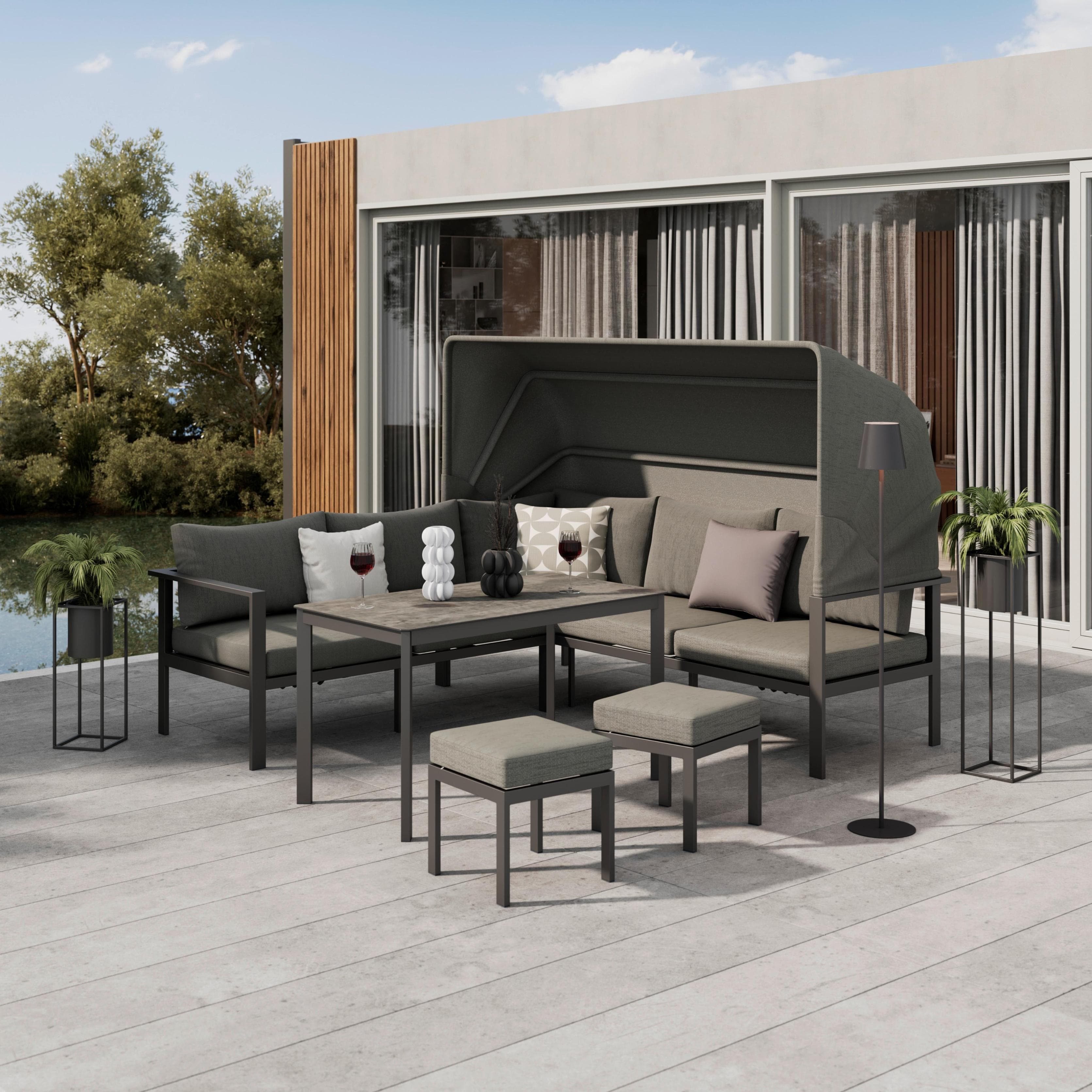 Loungegarnitur Bigi Grau/Beige Gartenmöbel Set