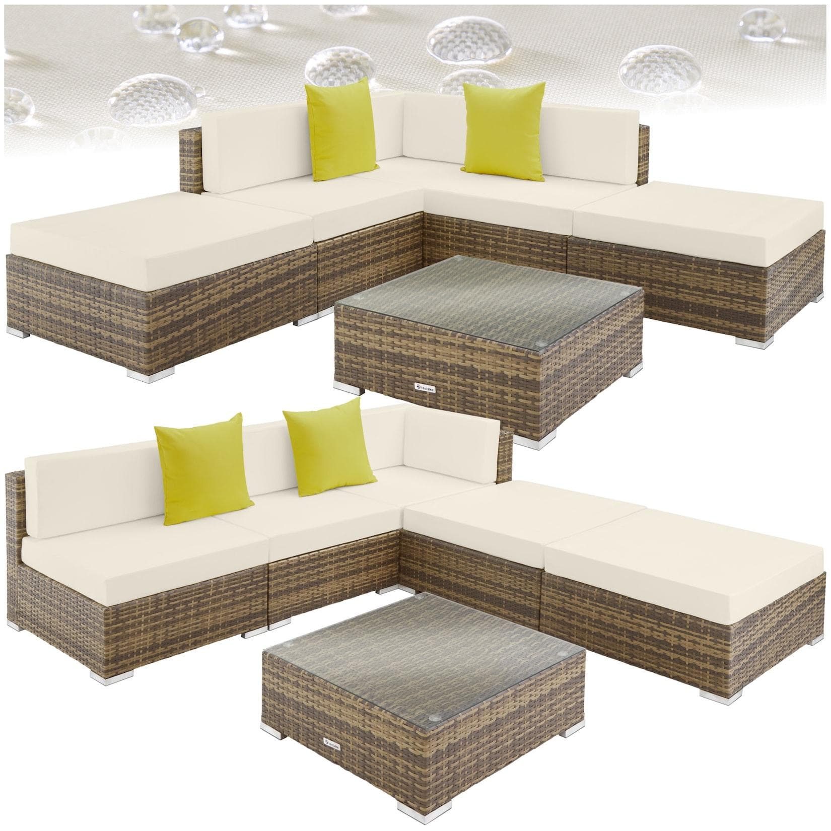 TECTAKE Rattan Lounge Set Paris: Aluminiumgestell, Polyrattan, Bequeme Sessel