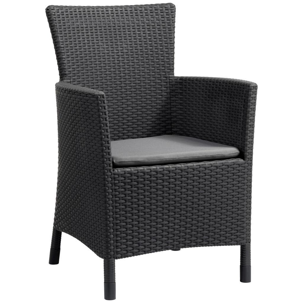 Keter Gartenstuhl Iowa Graphit Kunststoff Rattan-Optik mit Kissen