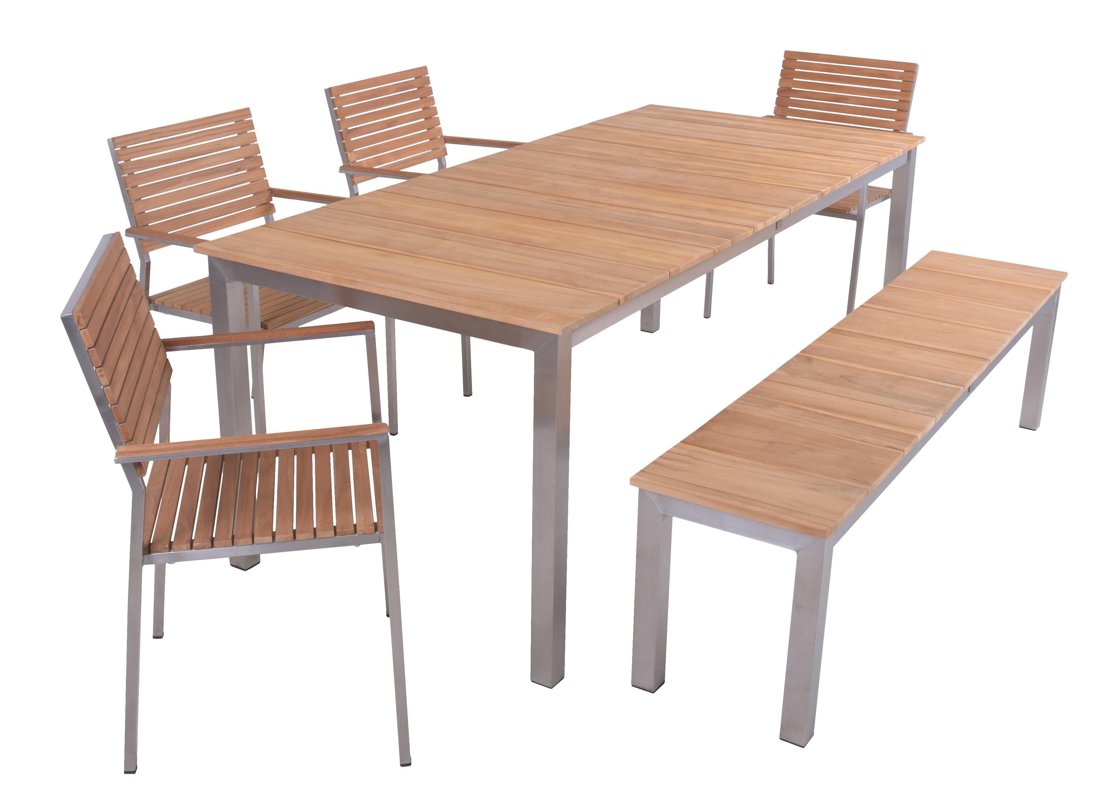Gartentischgruppe Dallas- Denver Teak 6-tlg. Braun/Schwarz/Grau