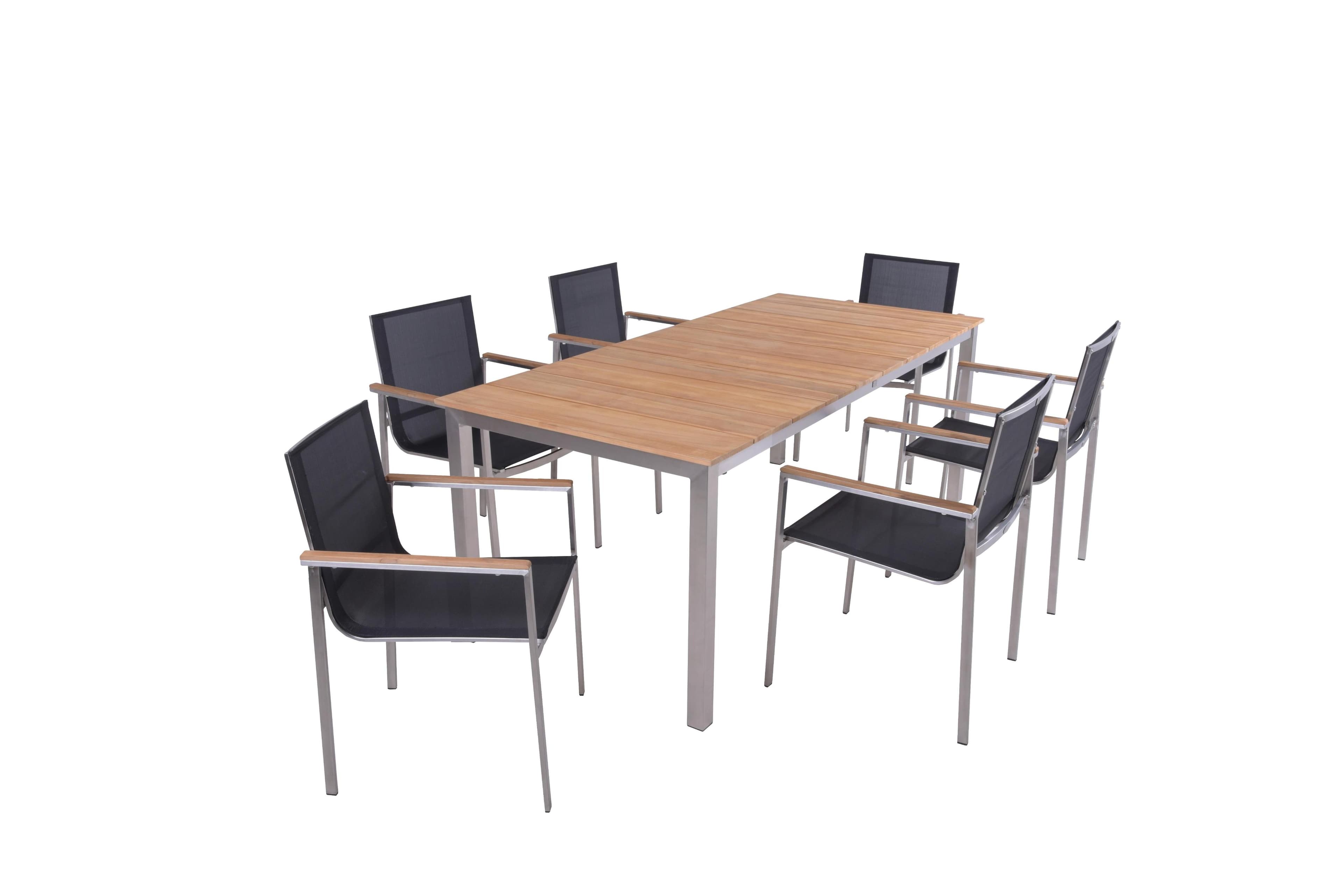 Gartentischgruppe Dallas- Denver Teak 7-tlg. Braun/Grau