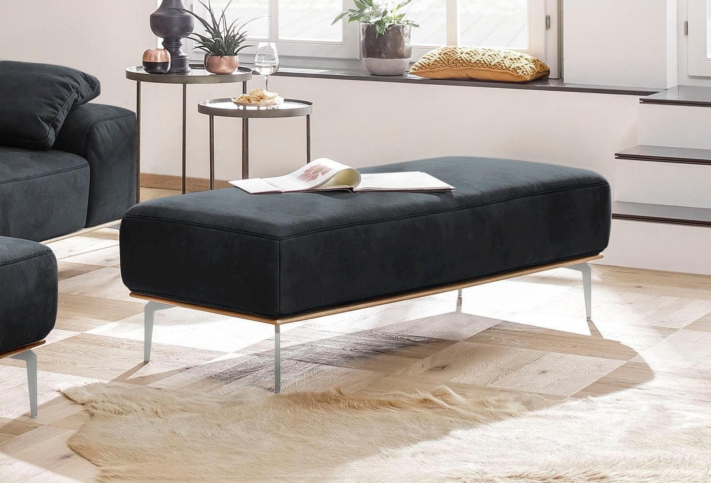 Polsterhocker W.SCHILLIG Schwarz Longlife Xtra-Leder