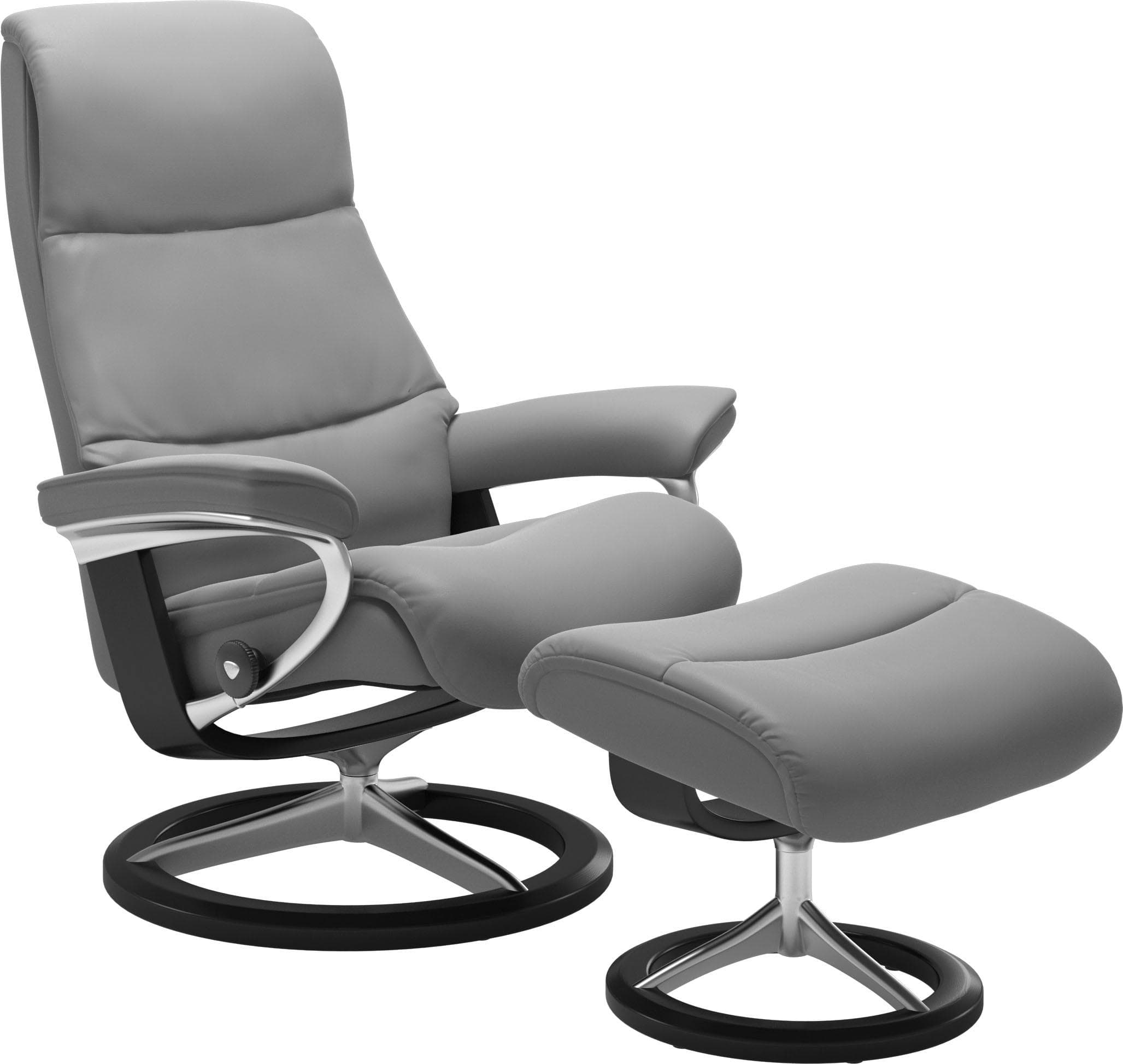 STRESSLESS Relaxsessel View Grau Leder BATICK mit Hocker