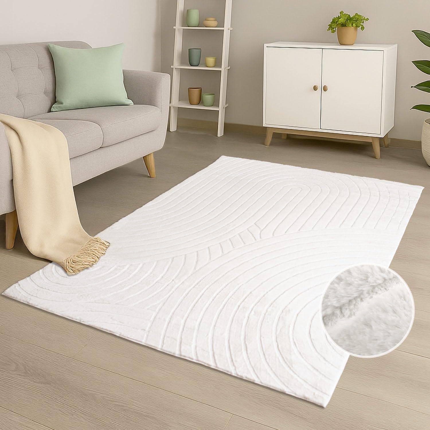 Carpet City Teppich Waves 501 Kurzflor 3D-Effekt Weiß