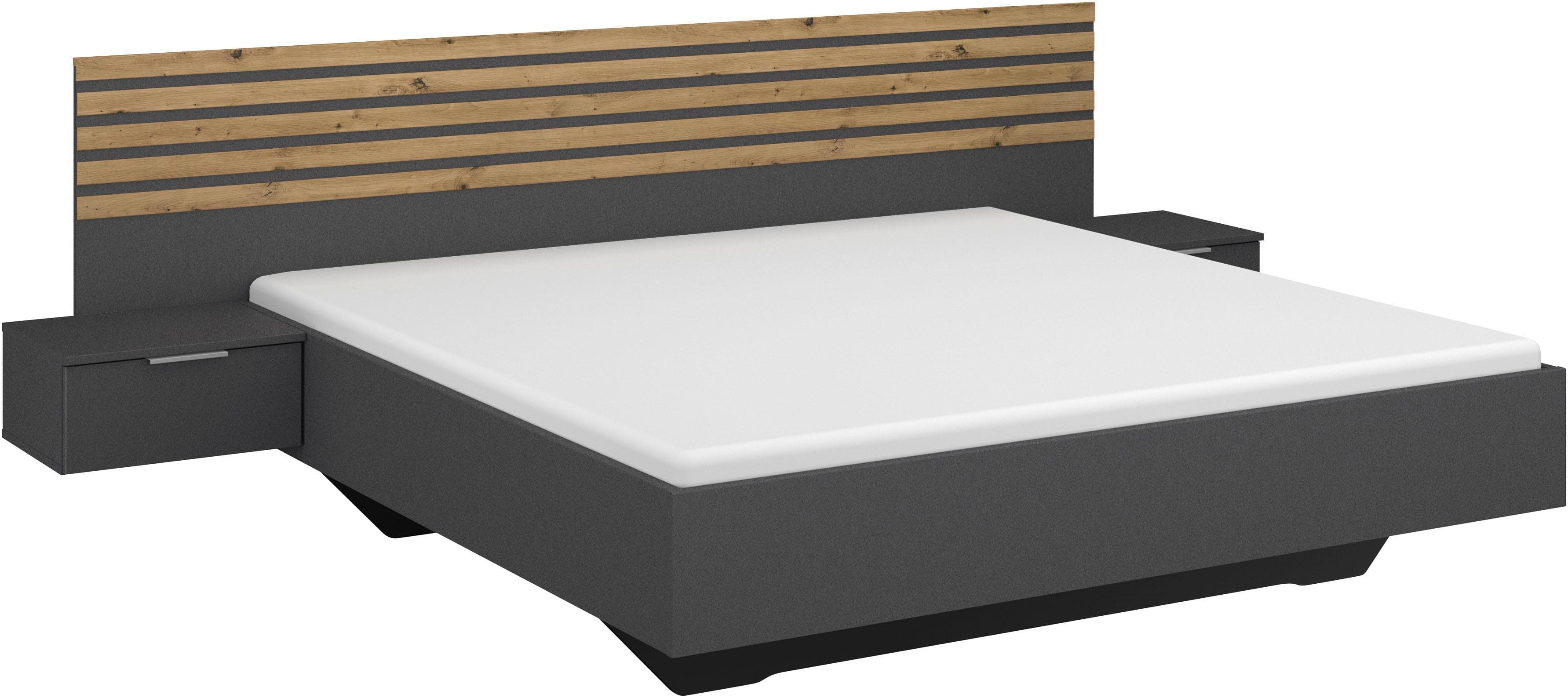 Rauch Bettanlage LAMELLA Doppelbett schwebend grau eiche