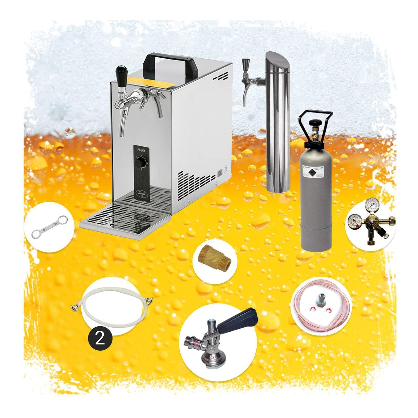ich-zapfe Untertheken Komplett Set Zapfanlage Bierzapfanlage Bierkoffer Durchlaufkühler PYGMY 25 LE 1-leitig Trockenkühler 30 Liter/h inkl. Schanksäule Green Line Kombi