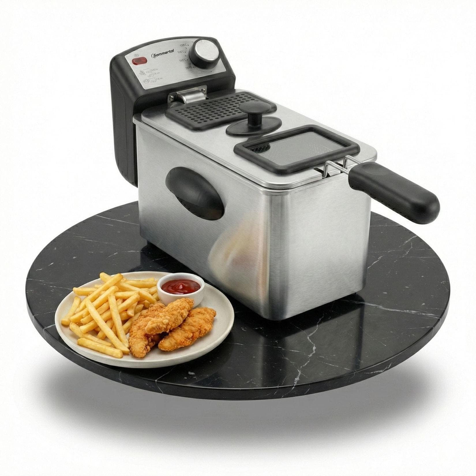 Sommertal Fritteuse 3L 2000W Edelstahl Öl Fritteuse 130-200°C mit Sichtfenster