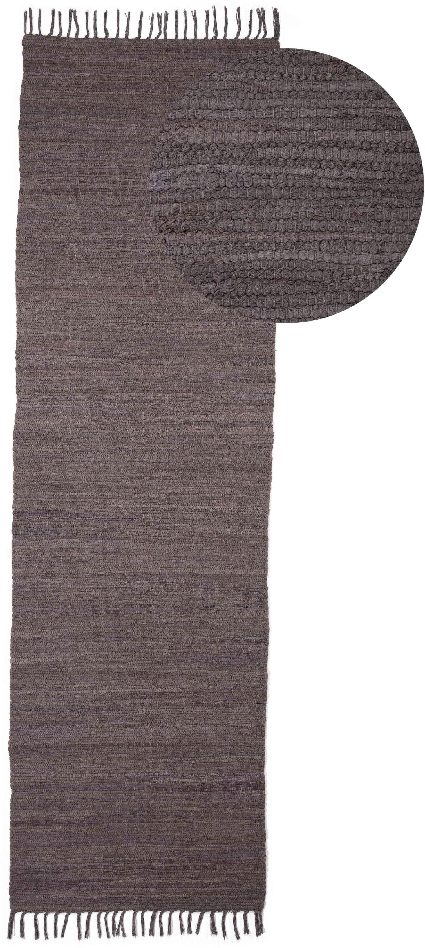 Home Affaire Handgewebter Baumwollteppich Handweb Uni - Wendetepich mit Fransen