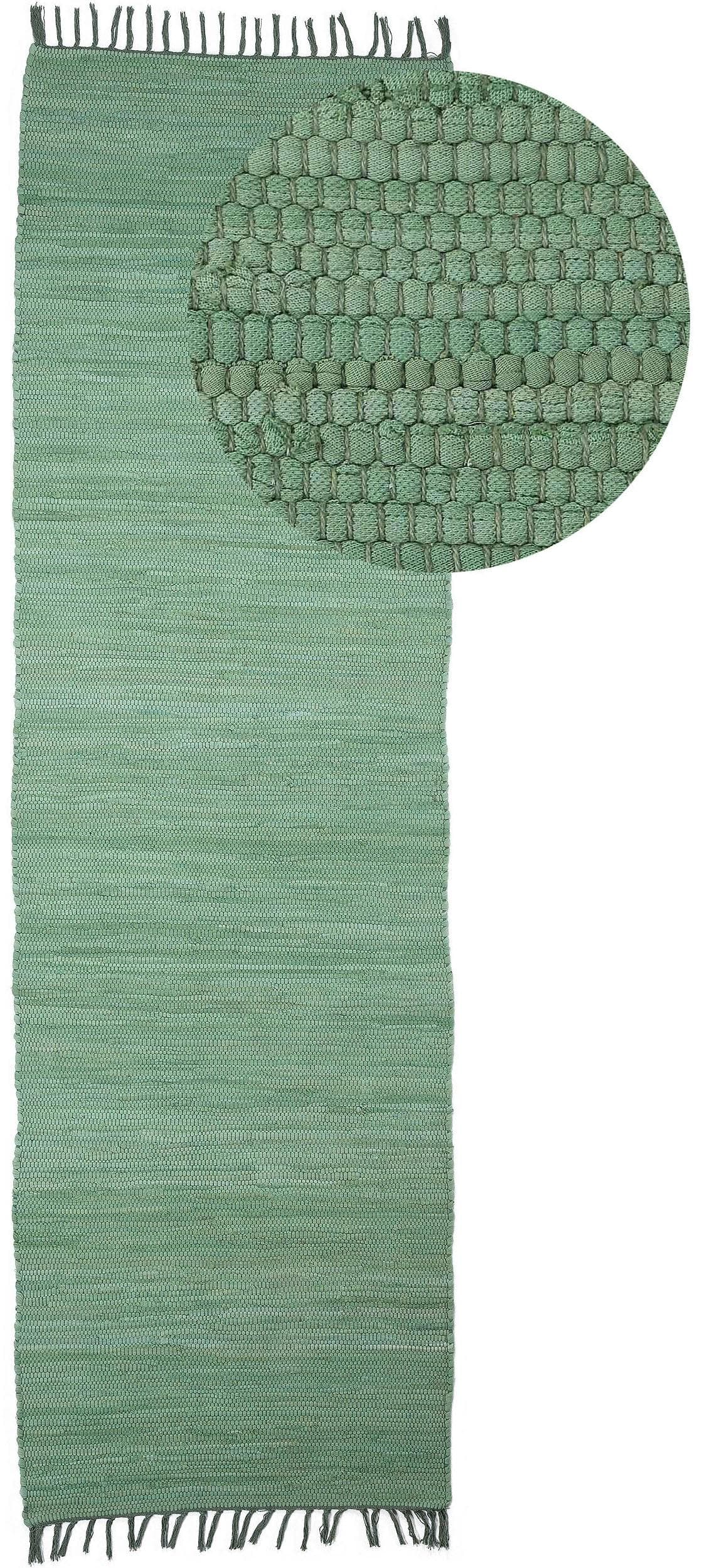 Home Affaire Handgewebter Baumwollteppich Handweb Uni - Wendetepich mit Fransen