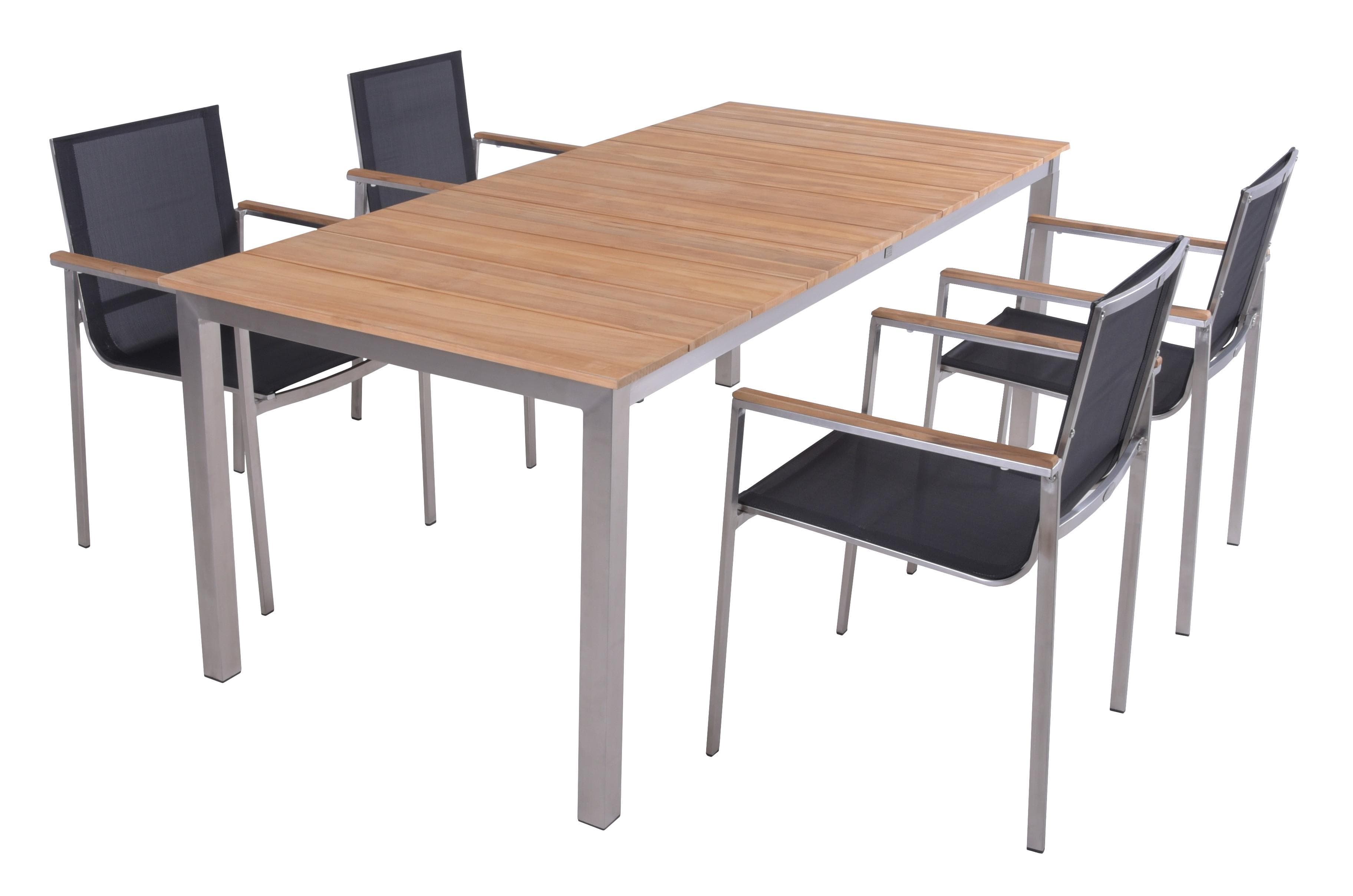 Garden Pleasure Garten-Essgruppe 4-tlg. Grau Edelstahl Teak