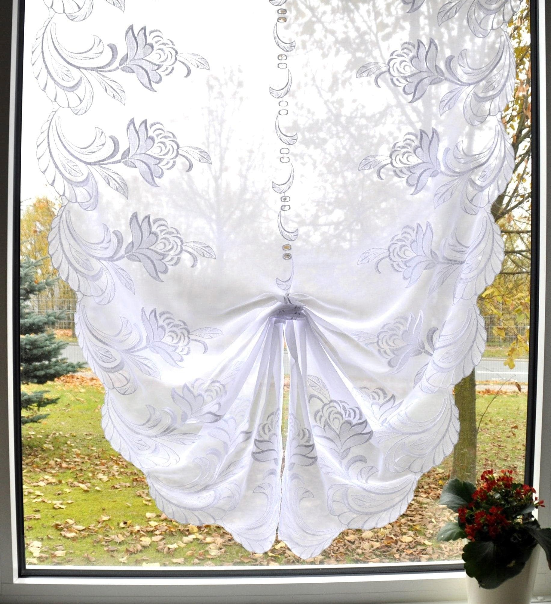 Scheibengardine Stickereien Plauen Lara Weiß 90x120cm Polyester Voile