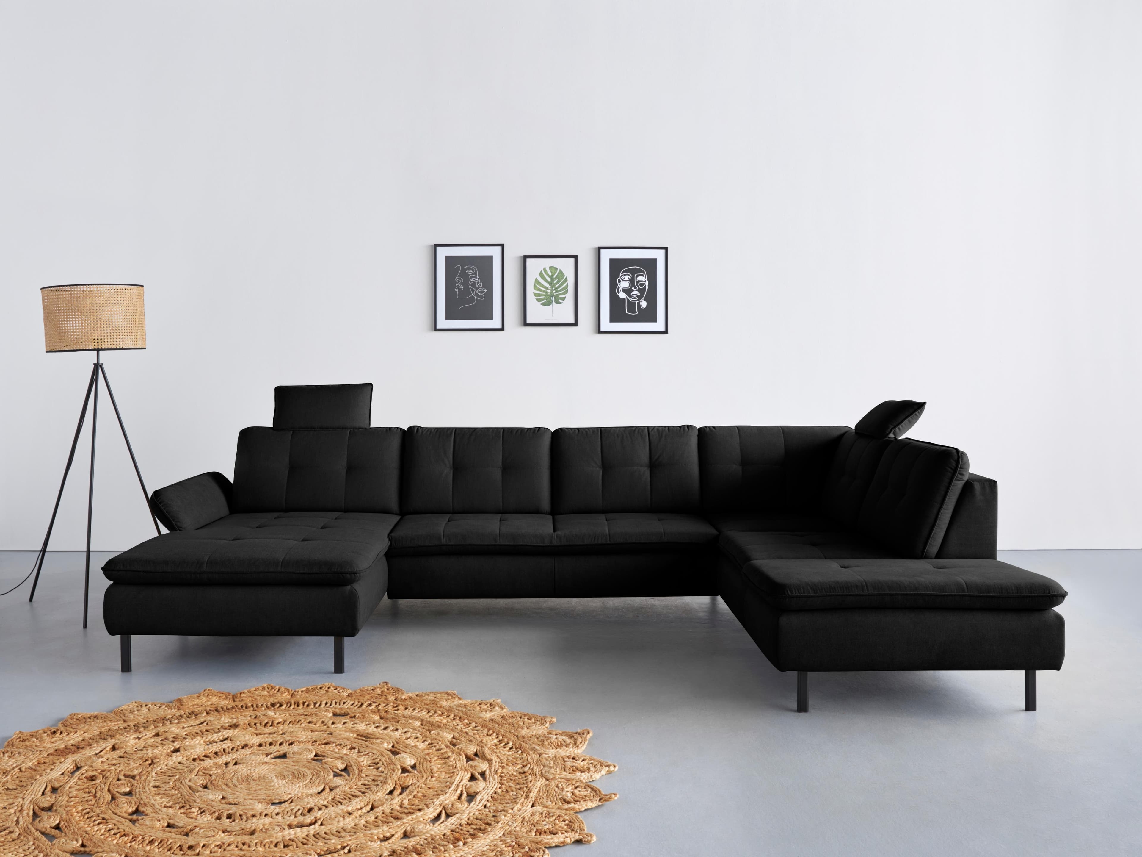 Wohnlandschaft HOME AFFAIRE Birkholm U-Form Schwarz Armlehnverstellung