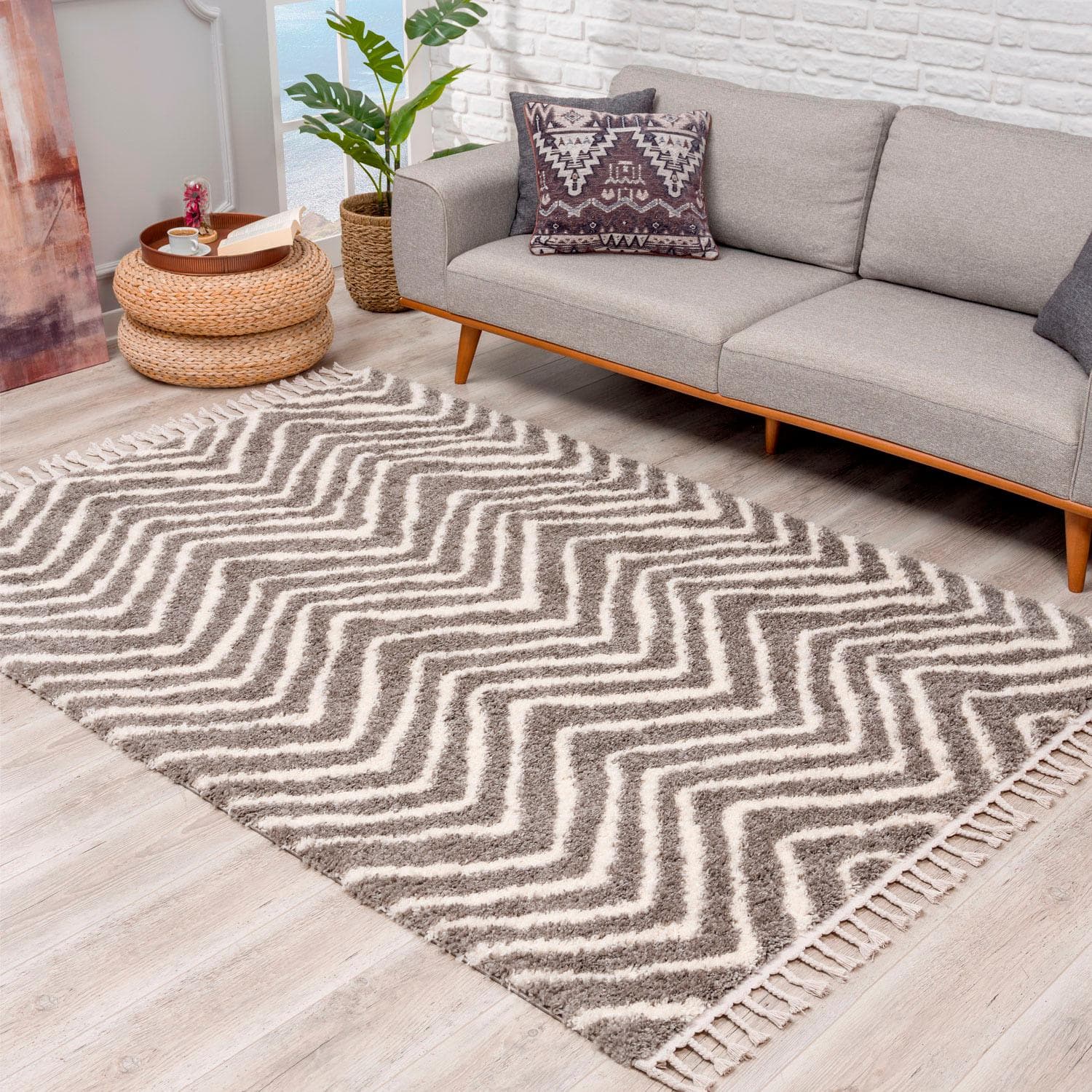 Hochflor-Teppich Pulpy 531 Grau mit Fransen