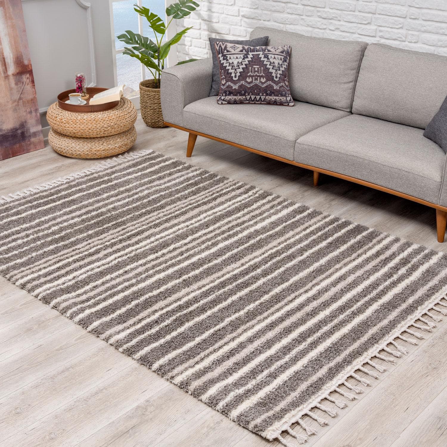 Carpet City Hochflor-Teppich Pulpy 520 Grau Streifen Look