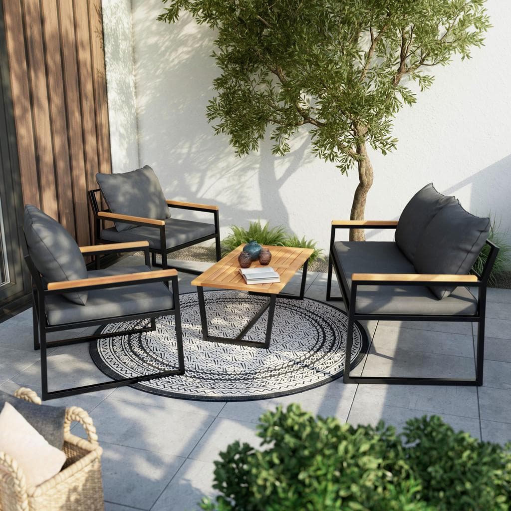 Ambia Garden Gartenset Grau Schwarz Akazie Stahl Balkonmöbel
