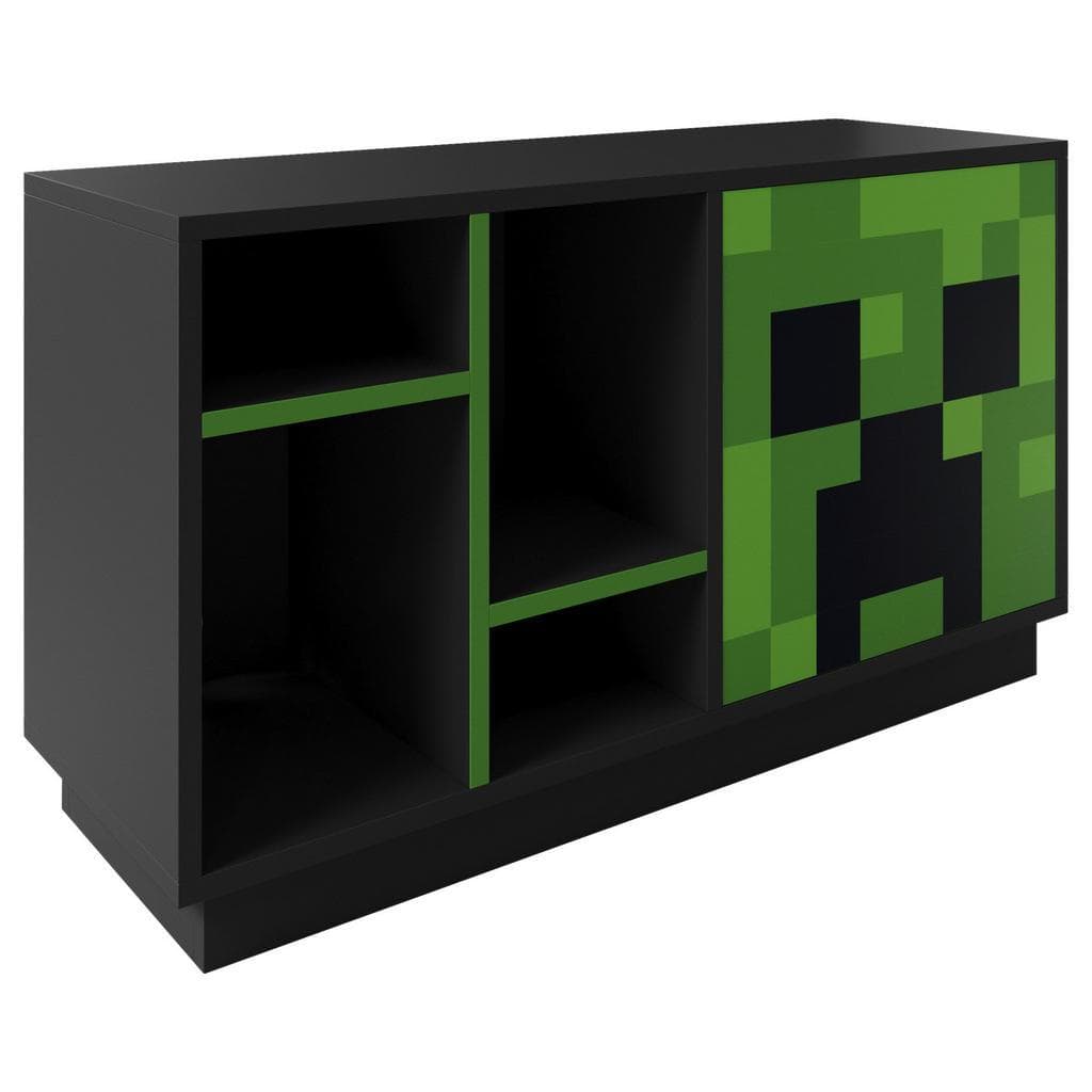 Minecraft Lowboard Grau mit Creeper Motiv, Push to Open Tür