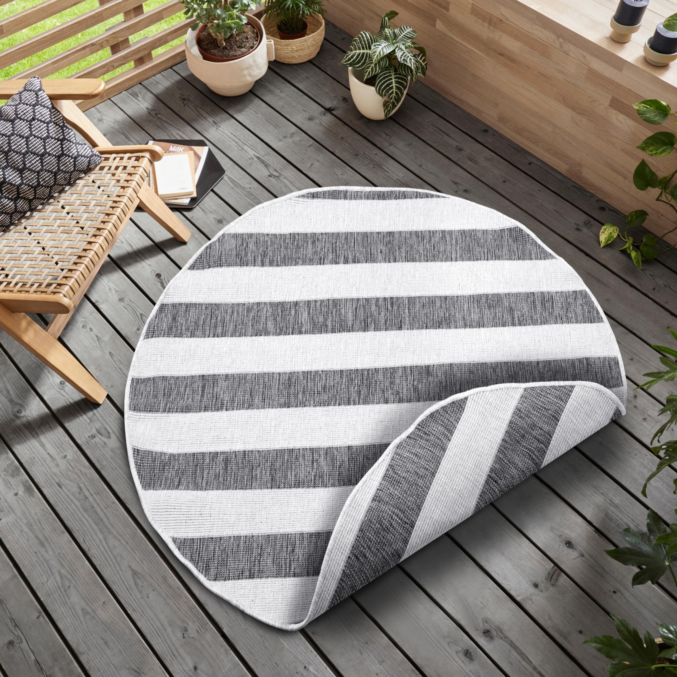 OTTO HOME Alan Wendeteppich Grau/Weiß 200cm Polypropylen Outdoor