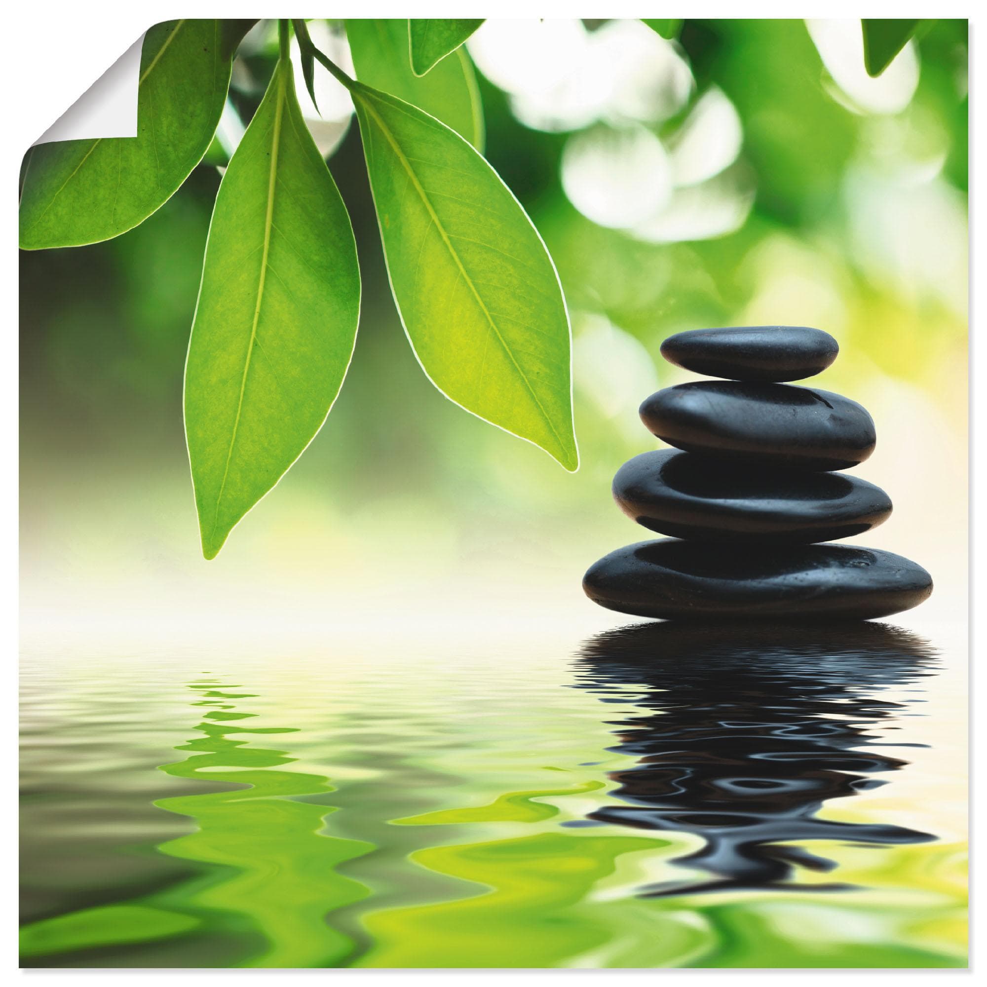 ARTLAND Poster Zen Steinpyramide auf Wasseroberfläche Grün