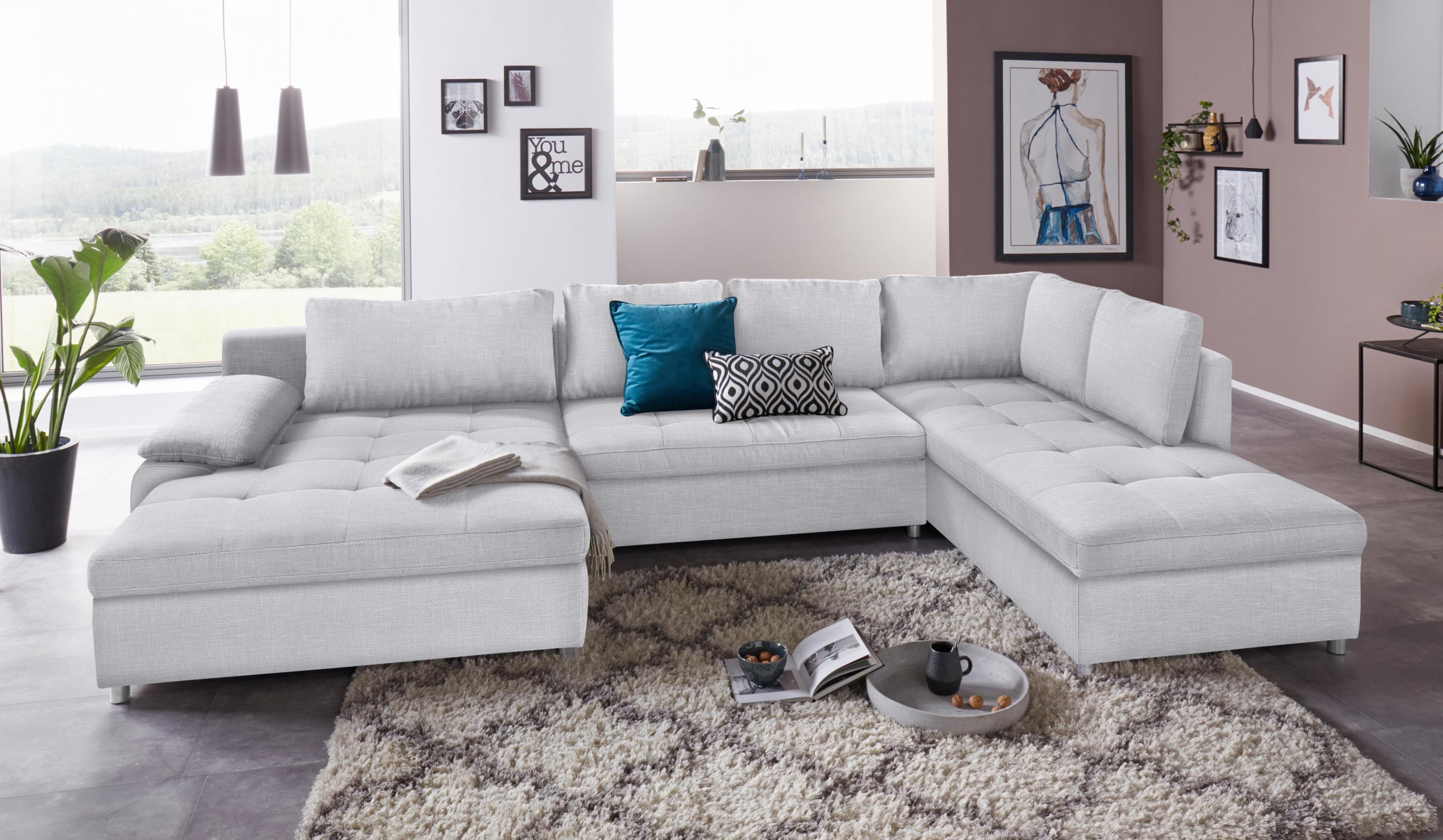 Home Affaire Labene U-Form Wohnlandschaft Silber Modern