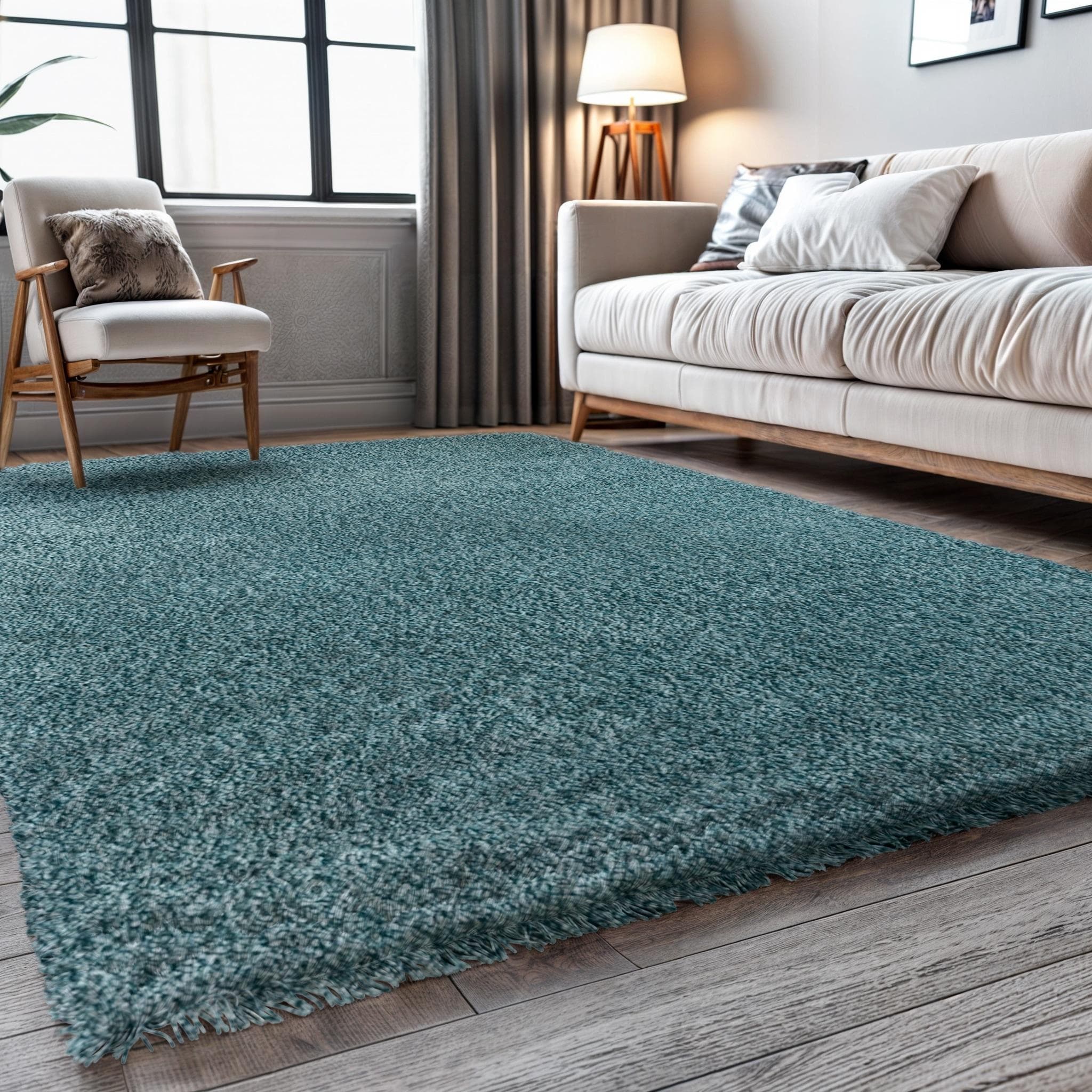 Hochflor-Teppich Banji Hellblau Uni Polypropylen