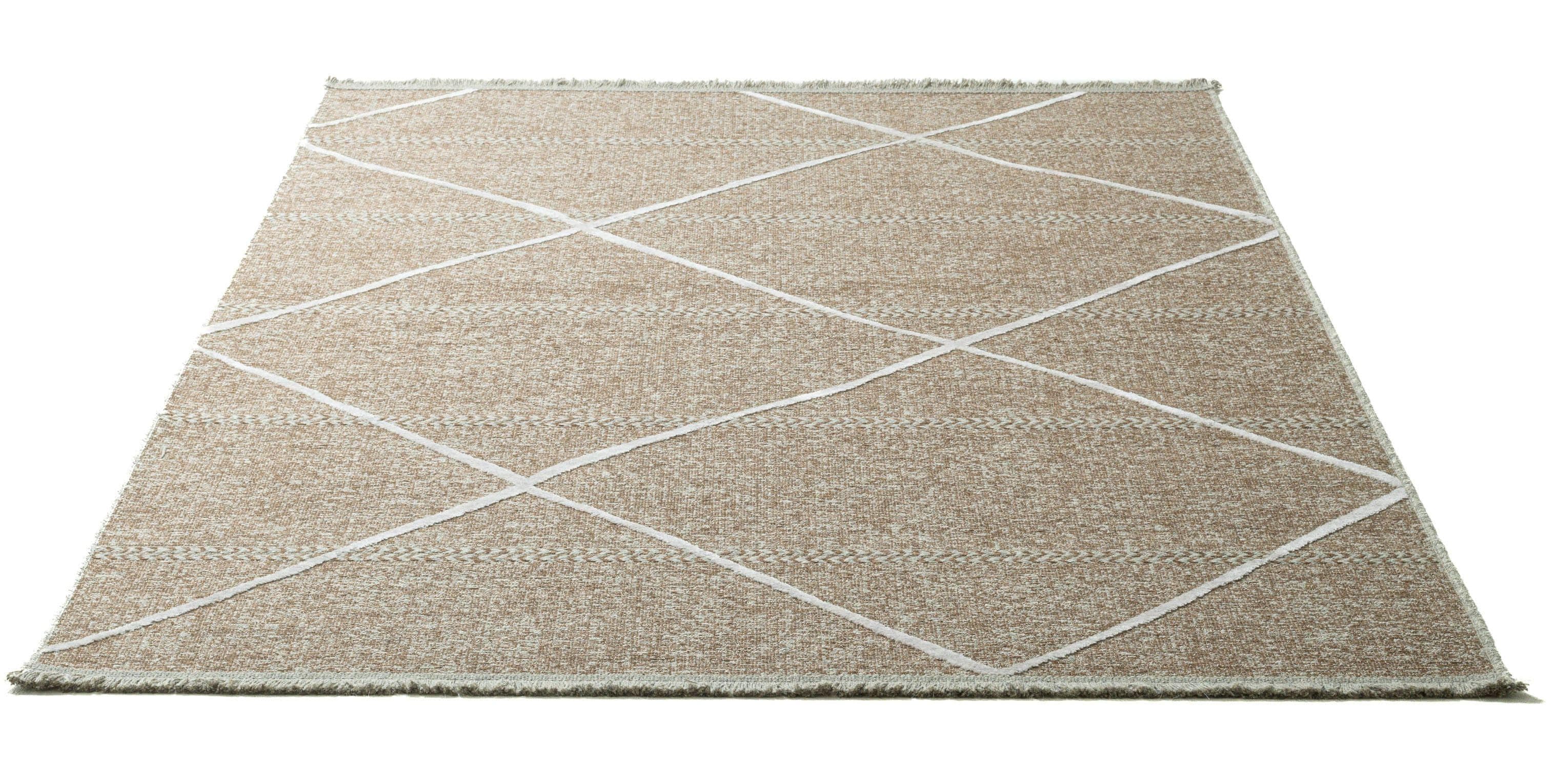 SANSIBAR Teppich Braderup Beige Rauten-Design Flachgewebe