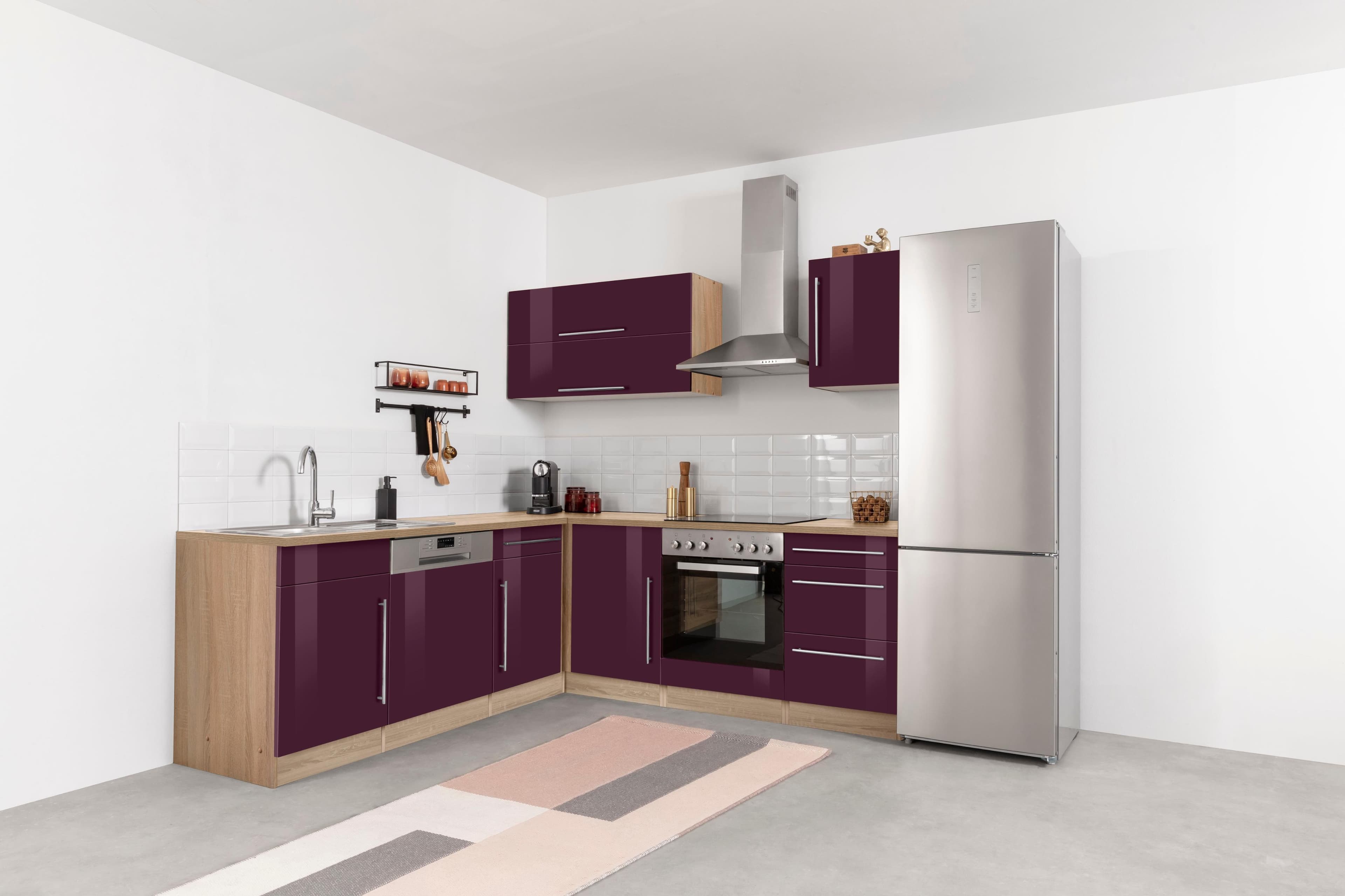 Winkelküche KS-Samos Lila Aubergine Eiche Sonoma Komplettküche