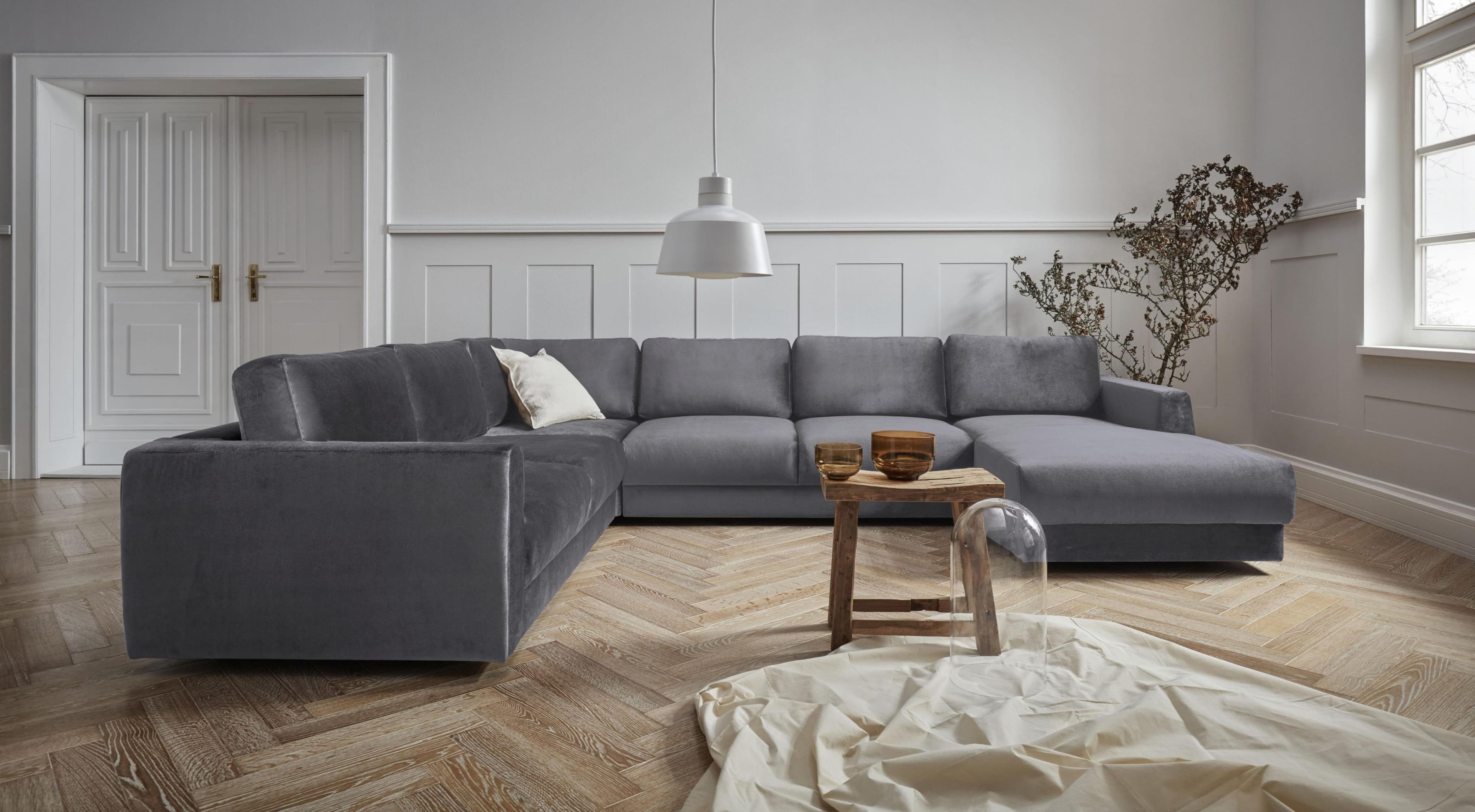 OTTO HOME Hobro U-Form Wohnlandschaft Hellgrau Microfaser