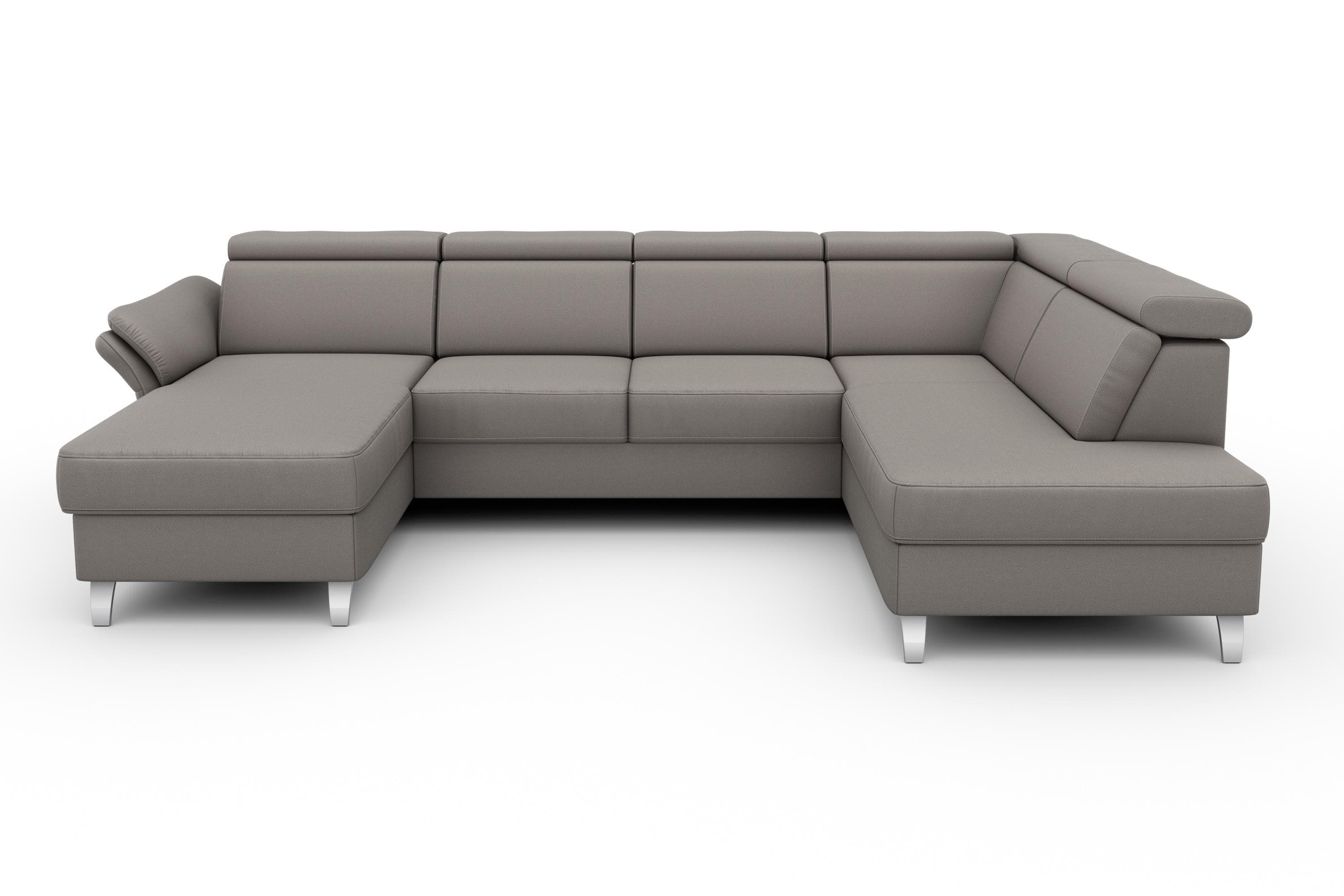 SIT & MORE Wohnlandschaft Vincenzo U-Form Grau mit Bettfunktion