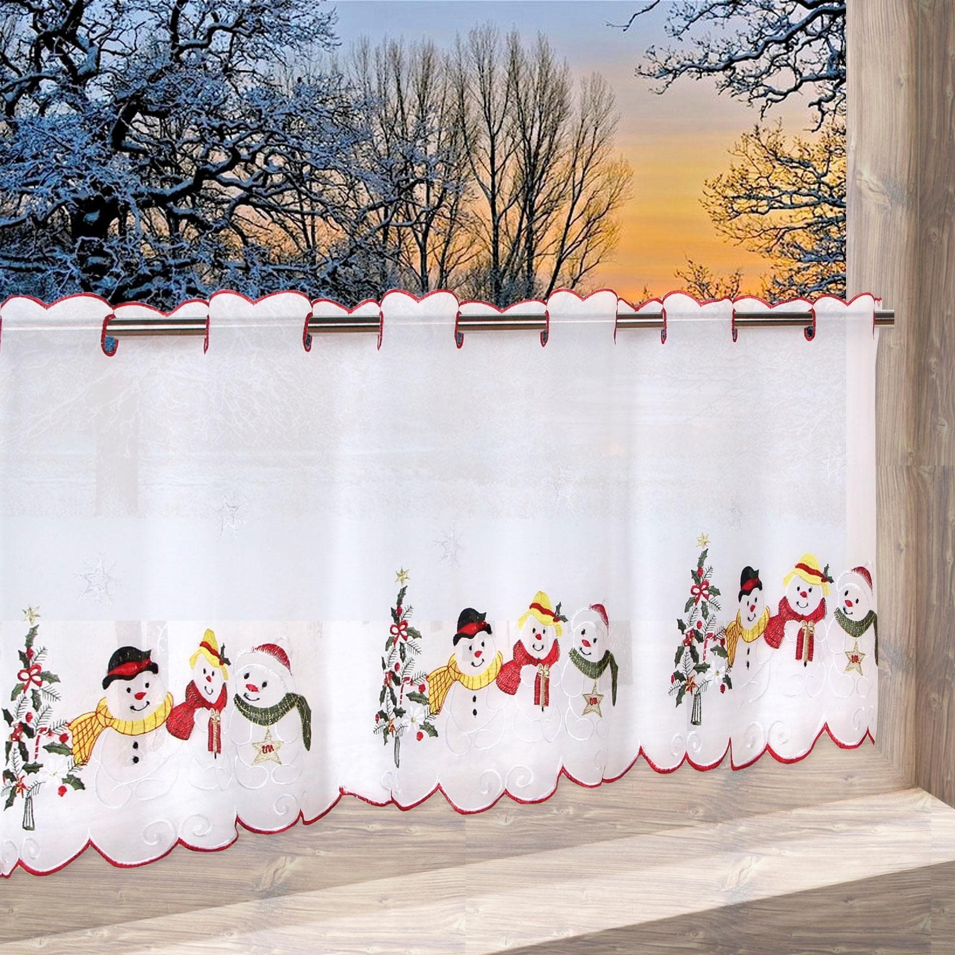 DELINDO Lifestyle Scheibengardine Weihnachtsmann Weiß Voile