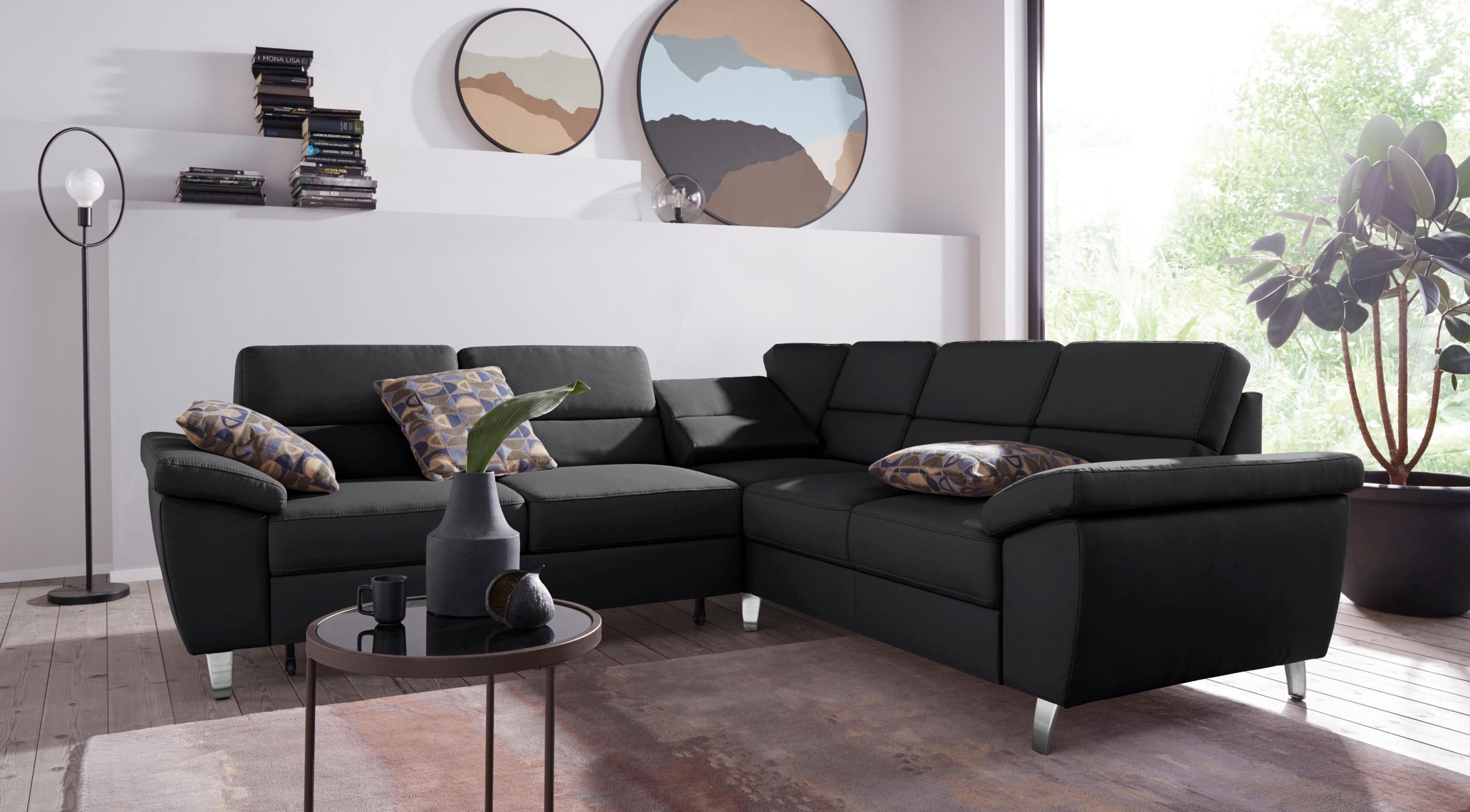 SIT & MORE Ecksofa Sorano L-Form Schwarz mit Bettfunktion