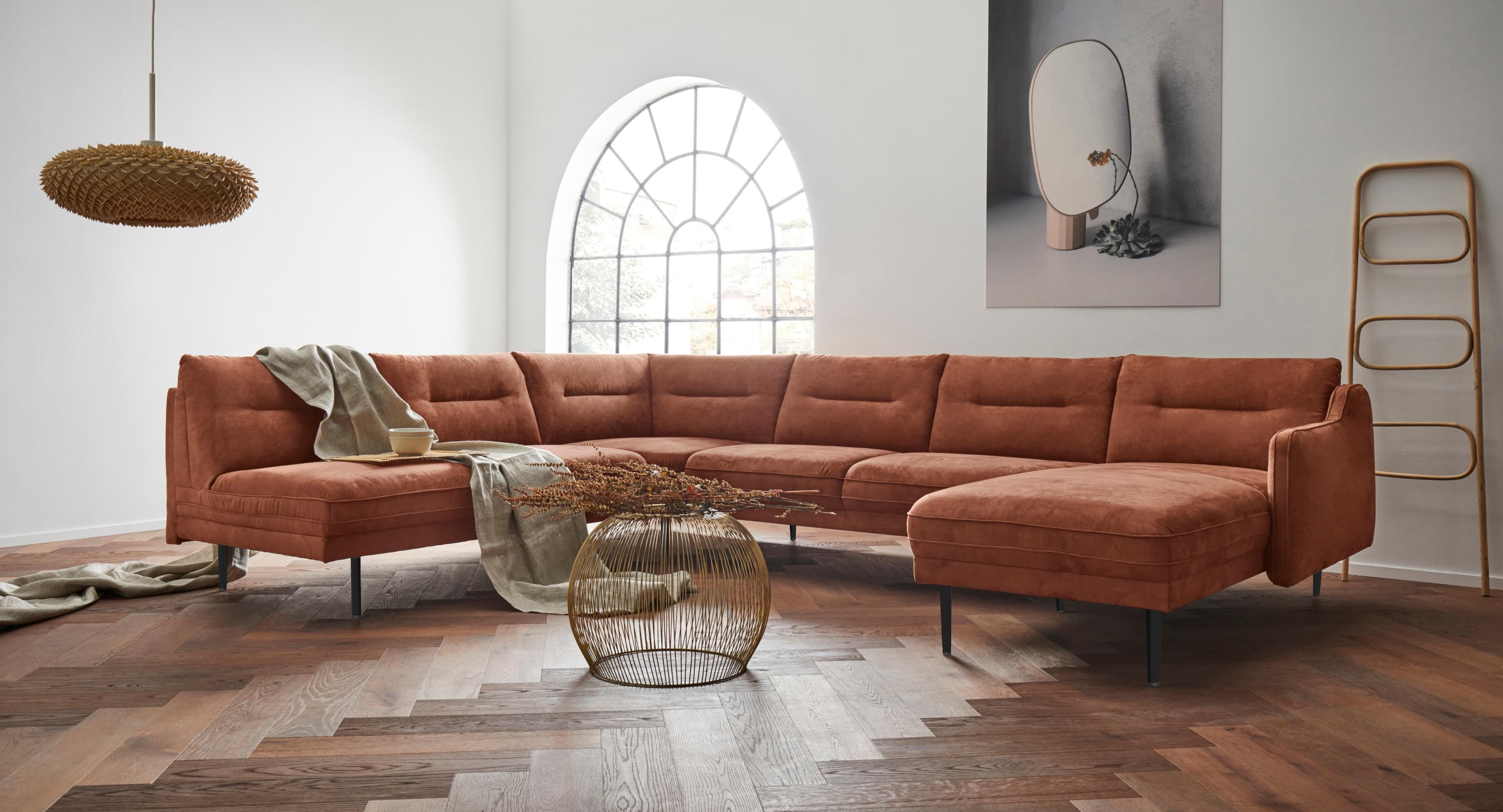 OTTO HOME Wohnlandschaft Nordfyn U-Form Cognac Microfaser Lederoptik