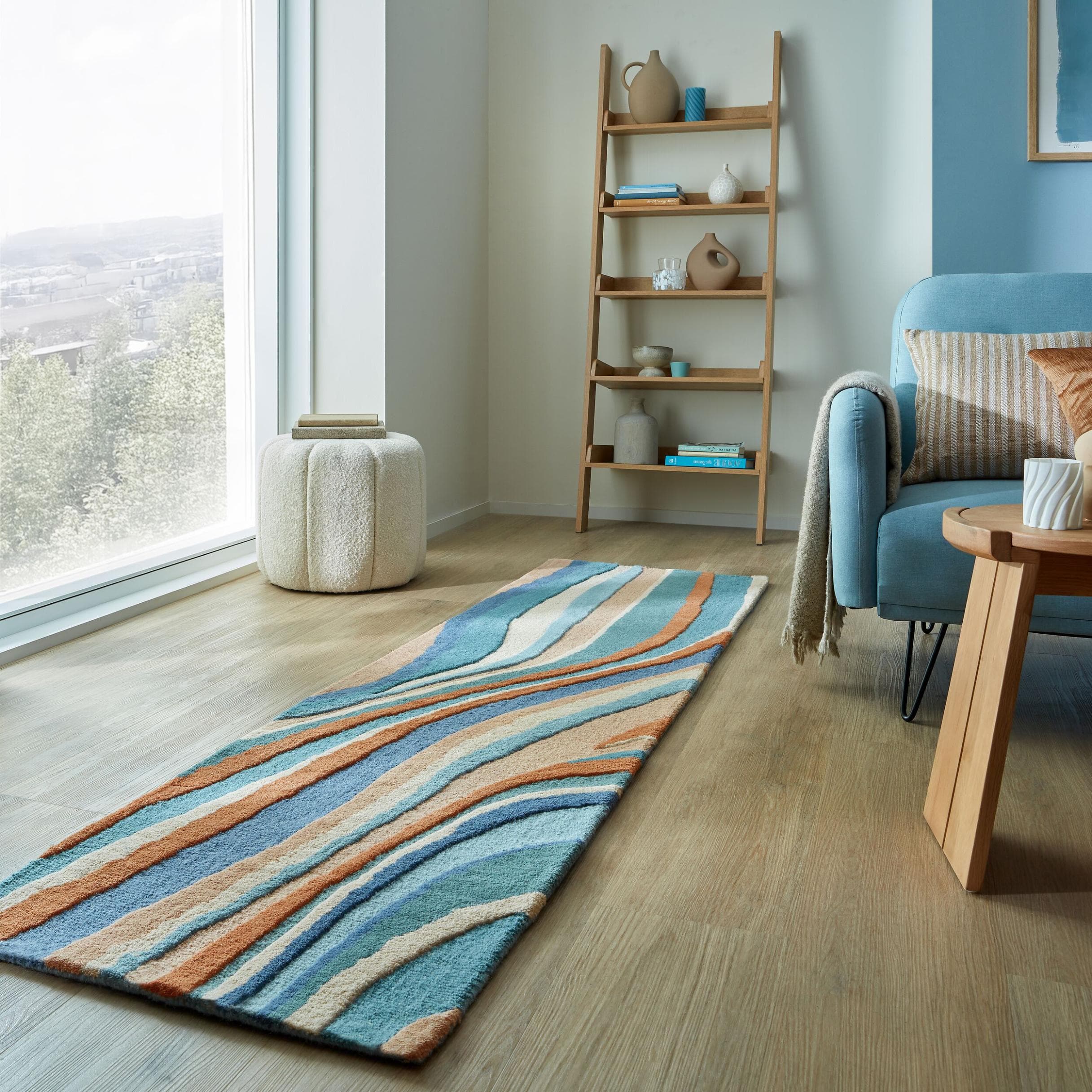 FLAIR RUGS Wollteppich Abstract Flow Handgetuftet Blau