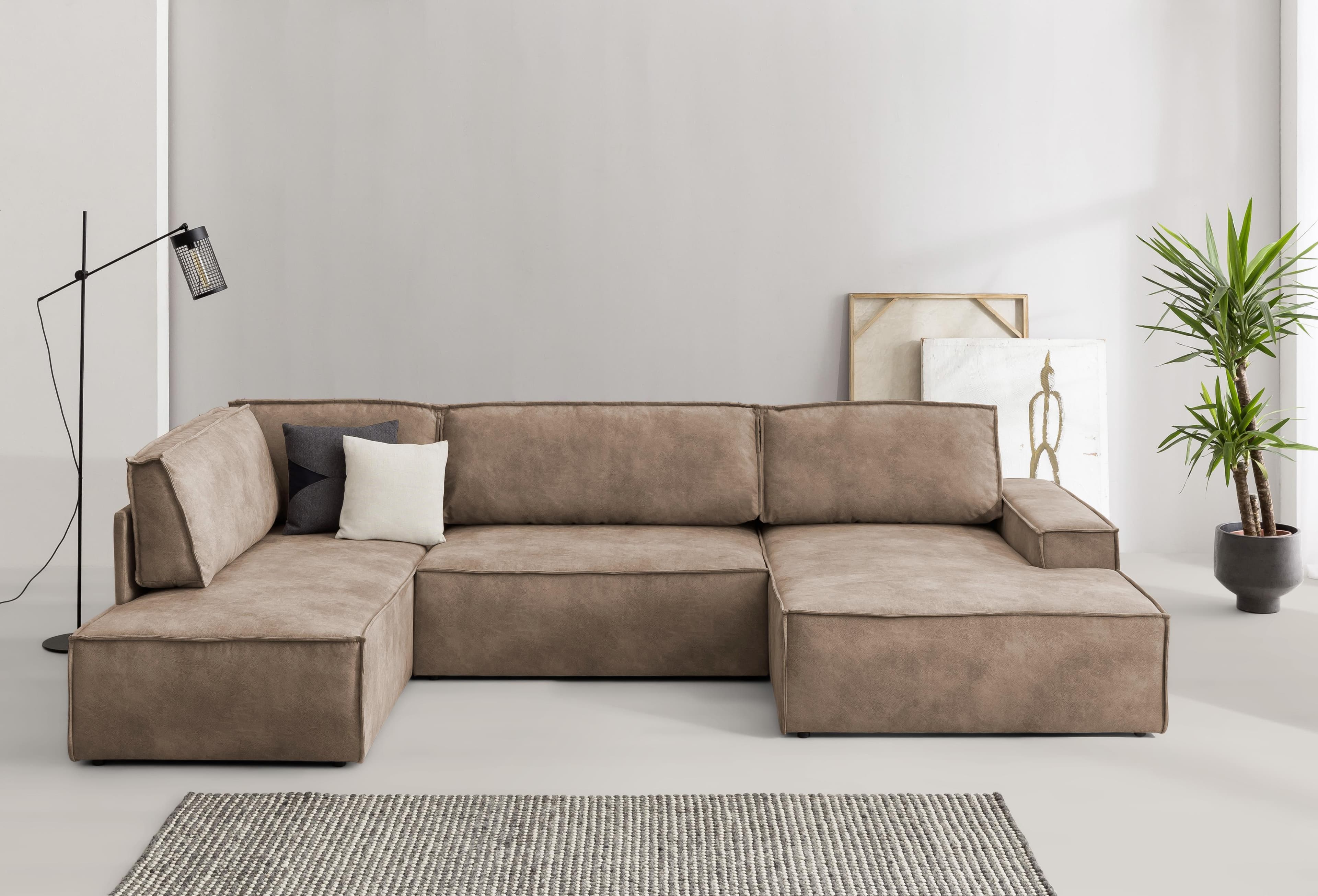 HOME AFFAIRE Wohnlandschaft SHERWOOD U-Form Cognac Vintage