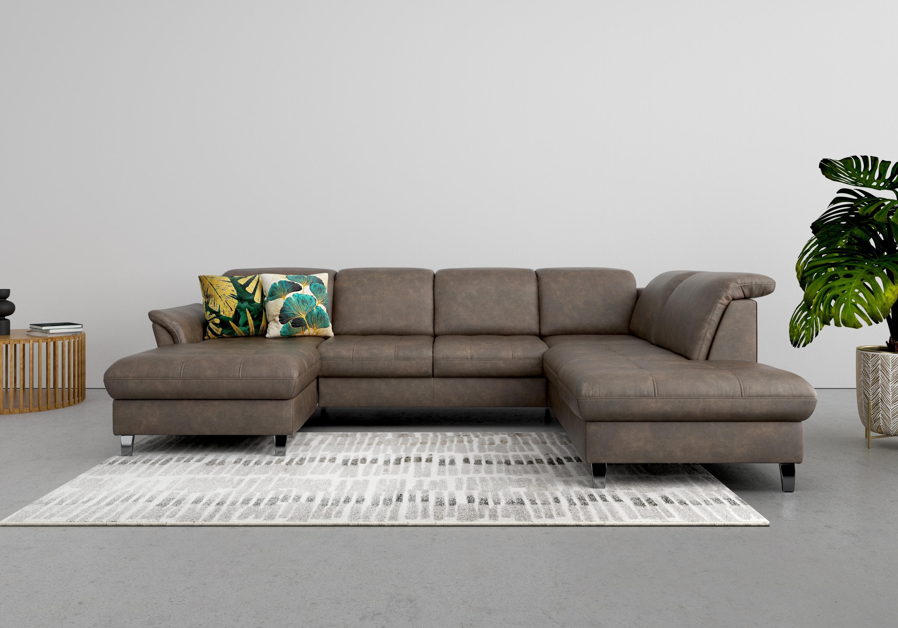 U-förmiges Sofa in Braun mit Ottomane