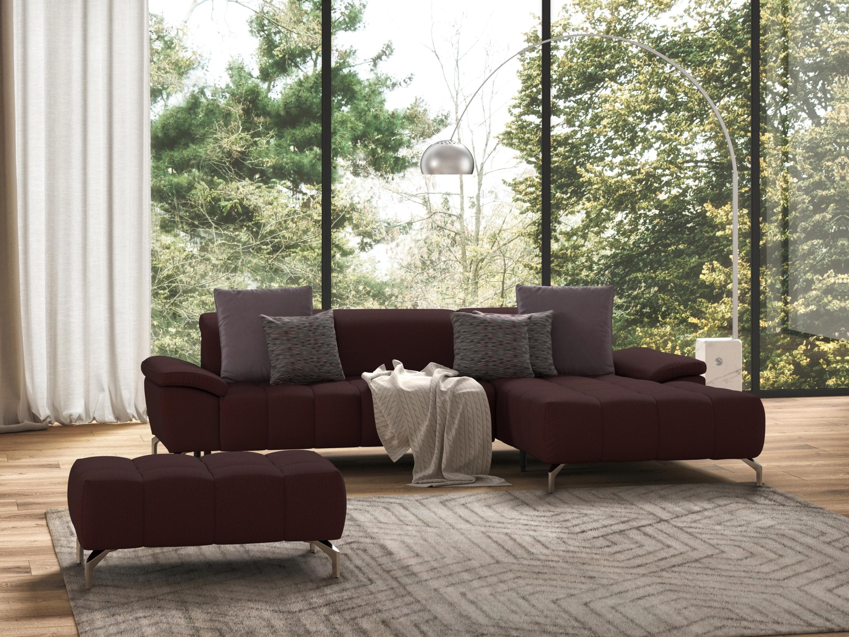 Ecksofa Recamiere in Lila (Chianti) mit Federkern-Polsterung