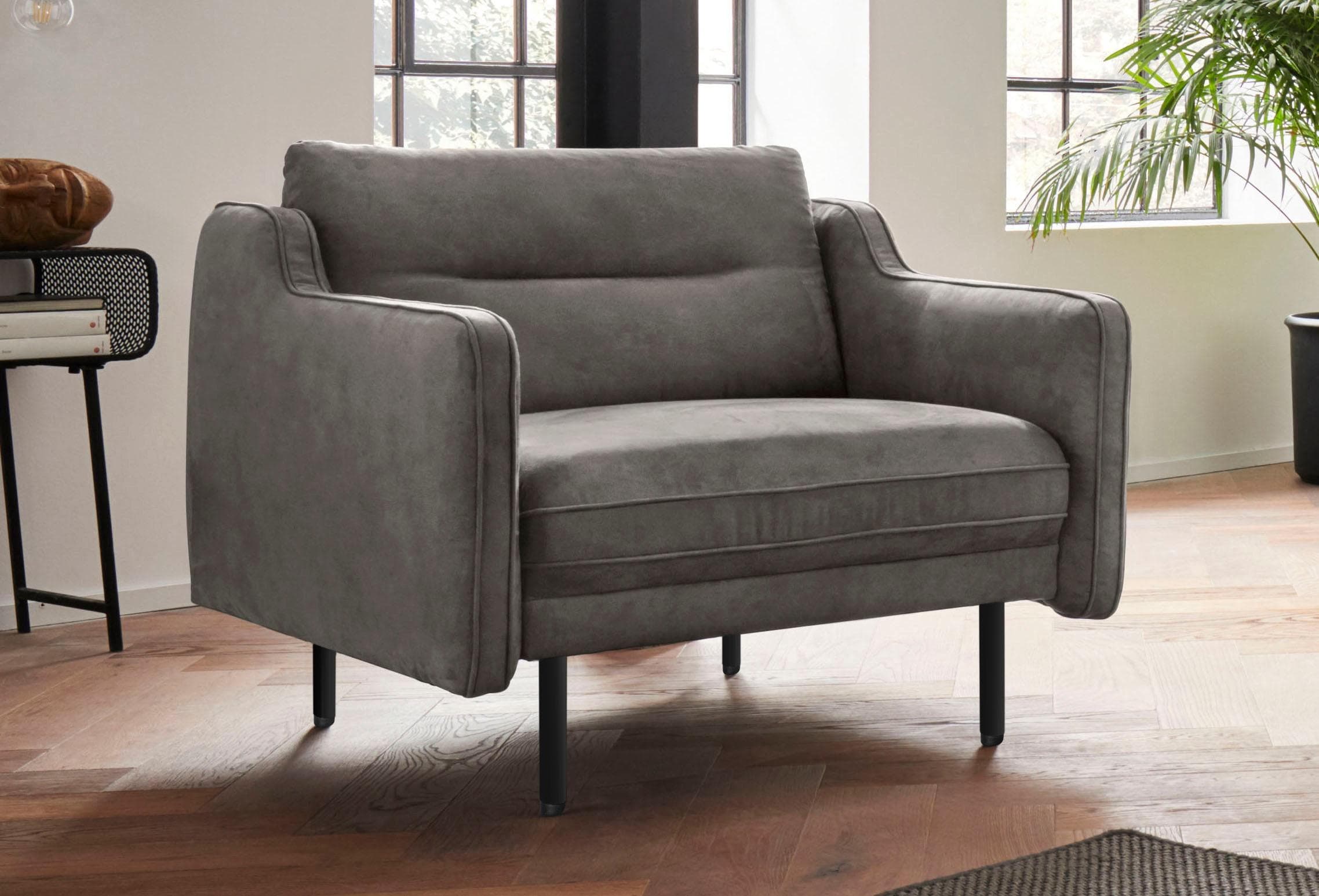 OTTO HOME Sessel Nordfyn Dunkelgrau Leder oder Microfaser