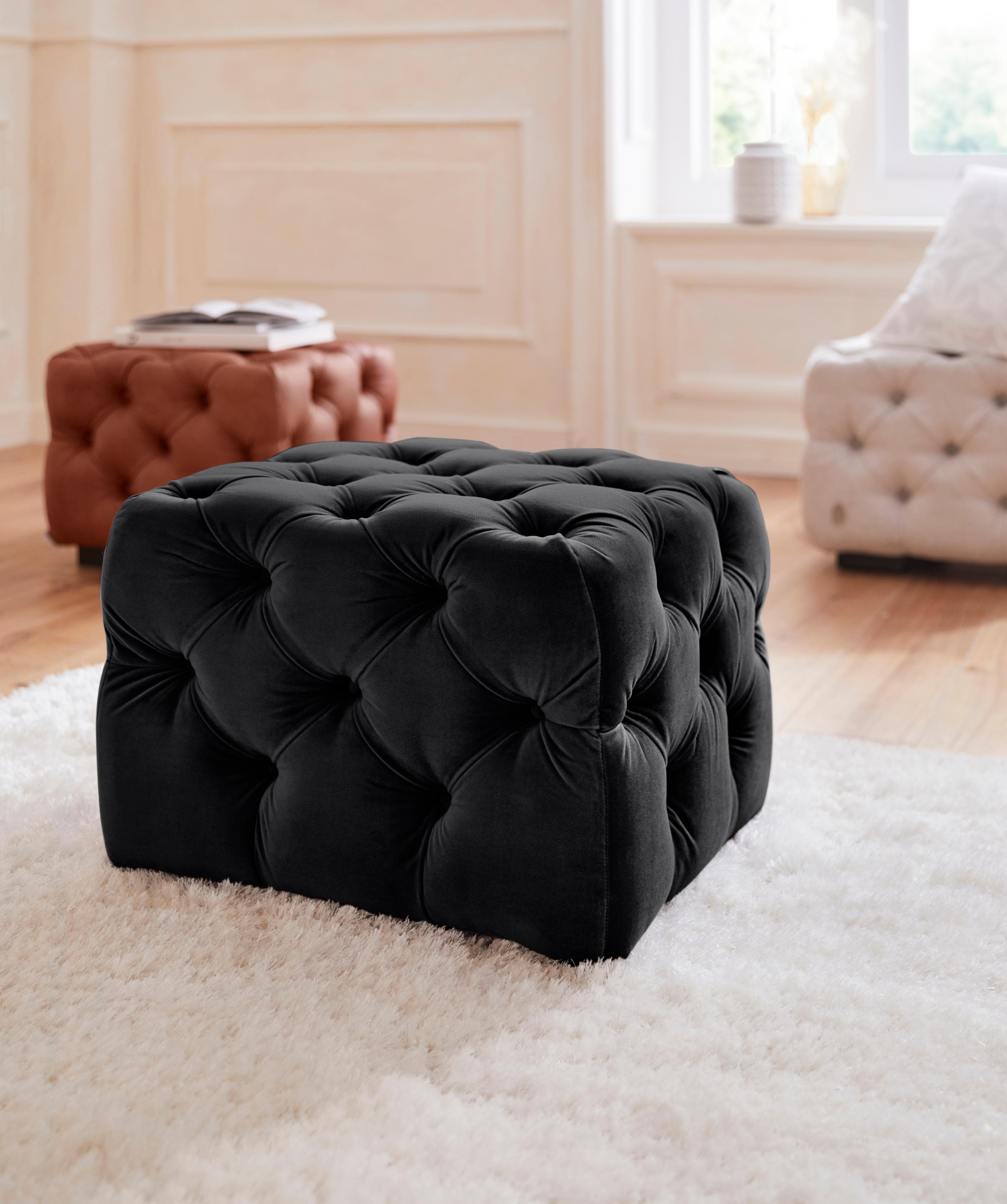 HOME AFFAIRE Polsterhocker Kalina Schwarz Chesterfield