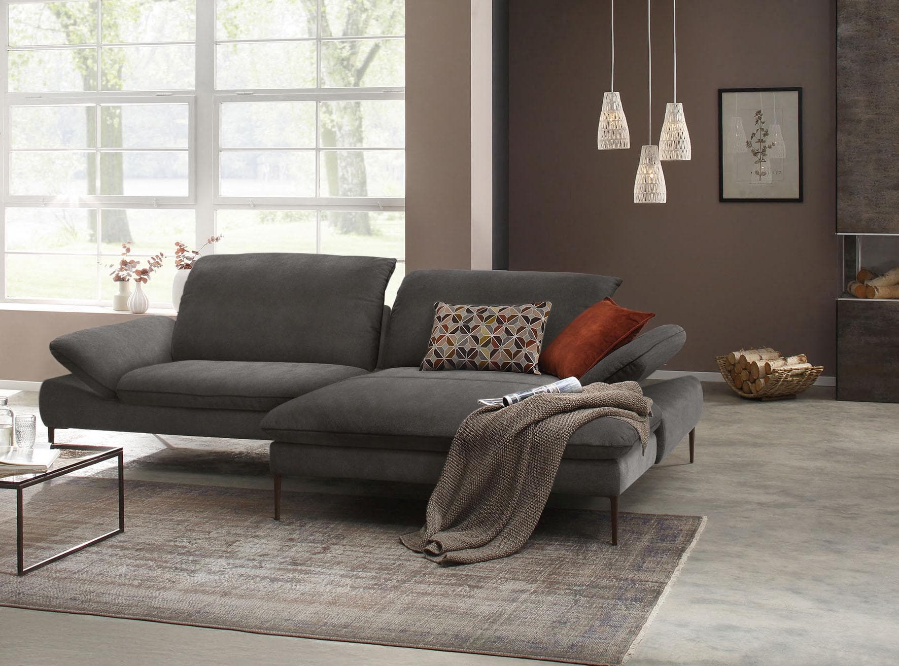 W.SCHILLIG Ecksofa ITALIEN HOCHFORMAT Grau mit Verstellfunktion