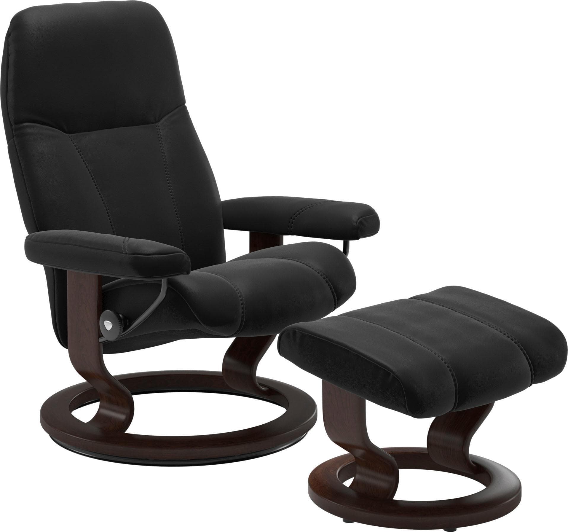 STRESSLESS Consul Relaxsessel Schwarz Leder mit Hocker