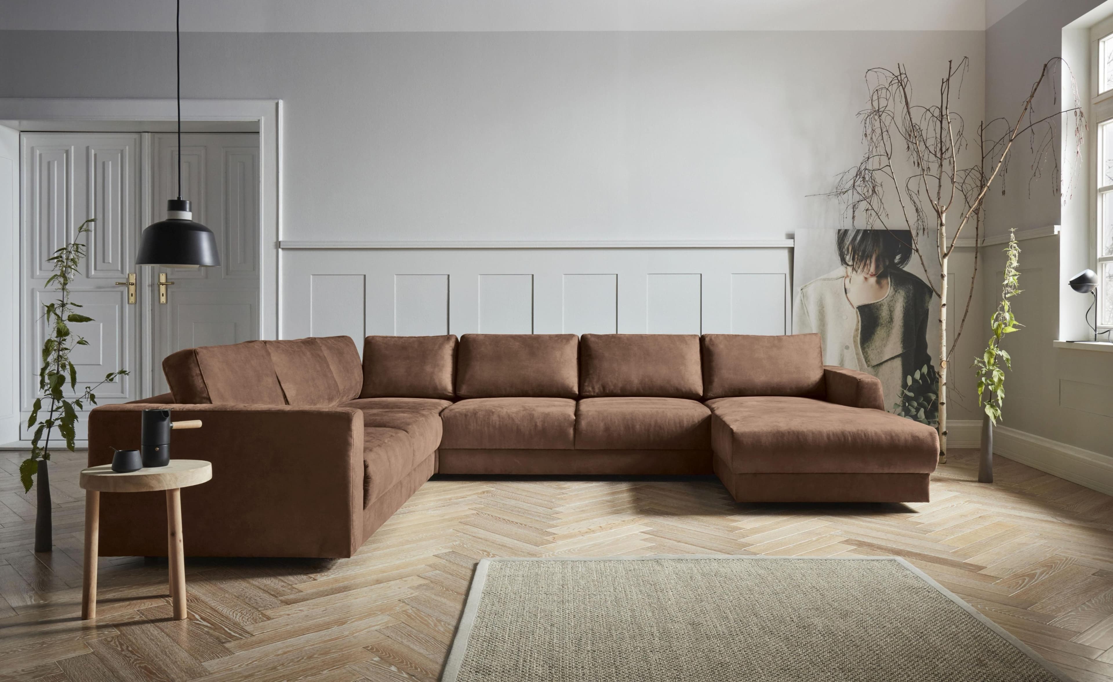 OTTO HOME Wohnlandschaft Hobro U-Form Cognac Microfaser