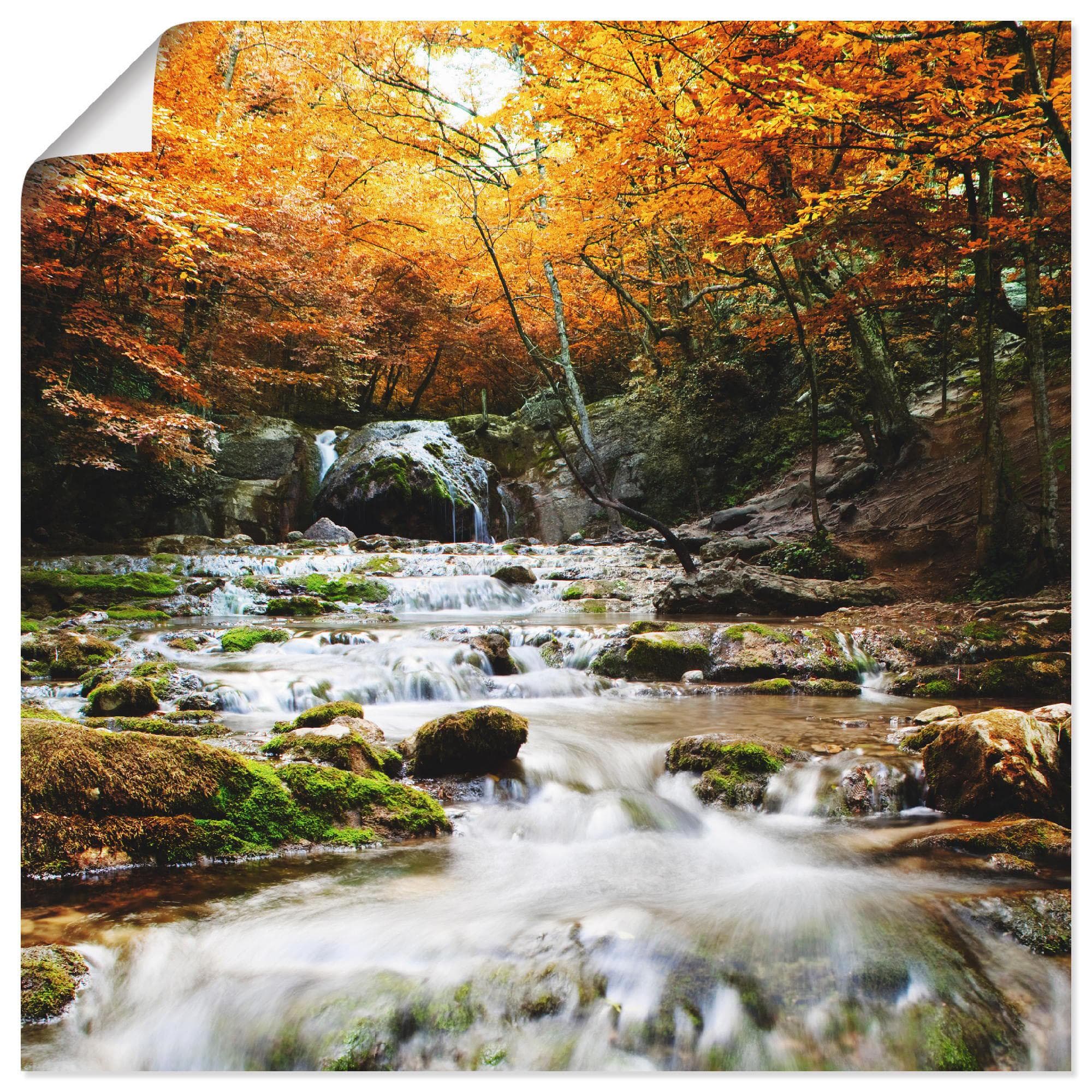 Artland Wandbild Herbstlicher Wasserfall Braun
